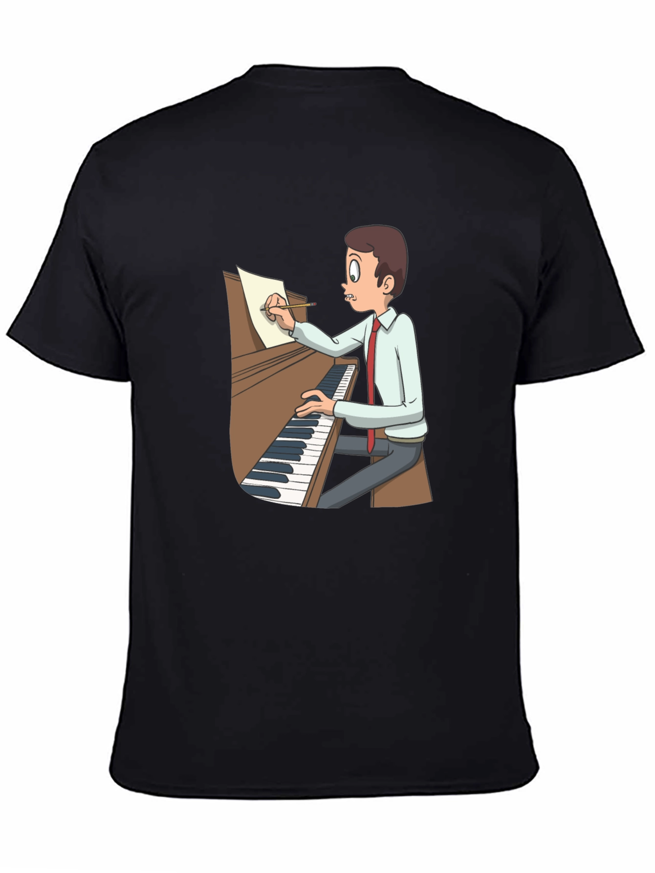 Black Cartoon Pianist T-Shirt - Music Lover Tee view 4