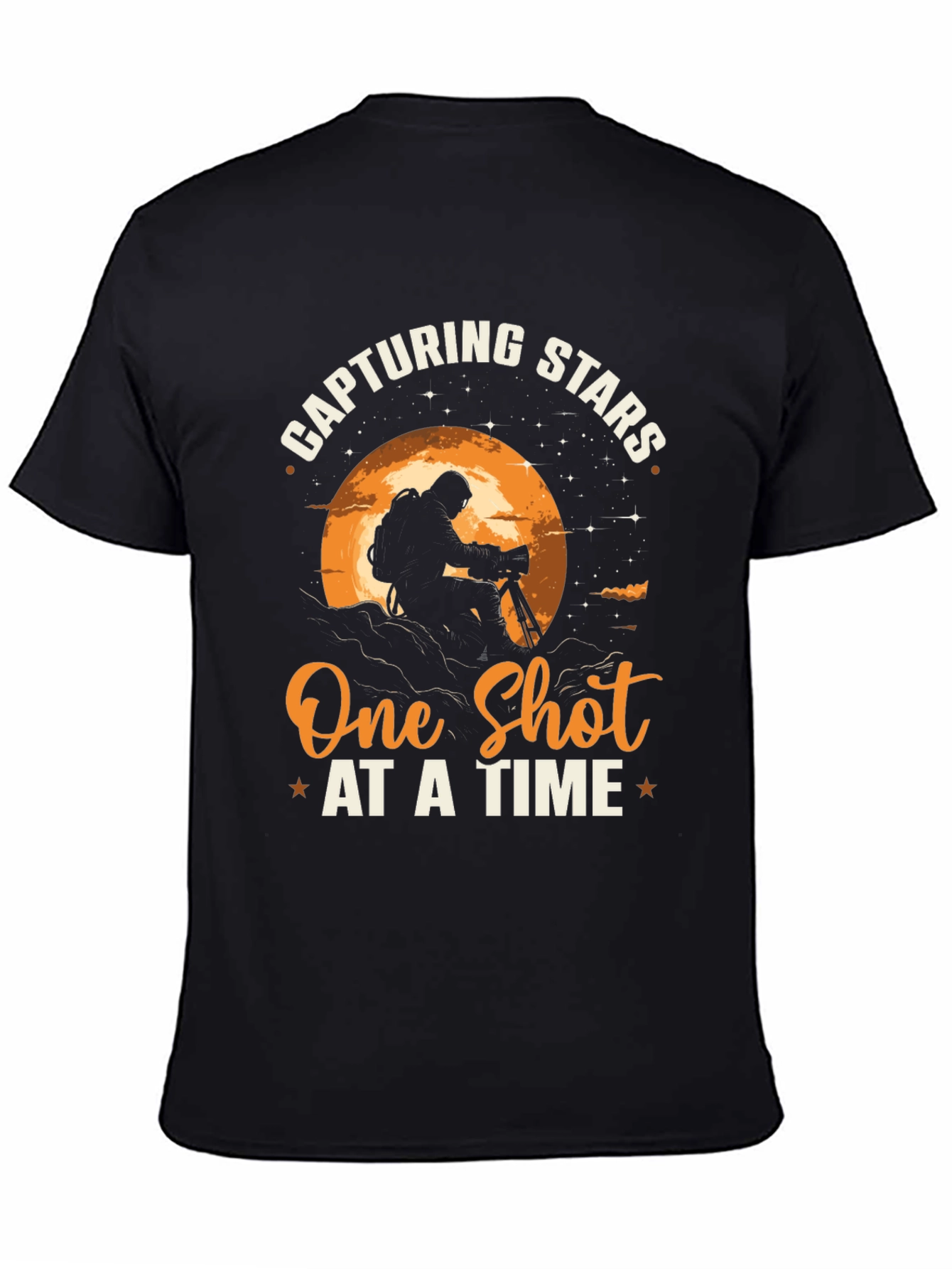 Black Capturing Stars T-Shirt - Photographer Design view 4