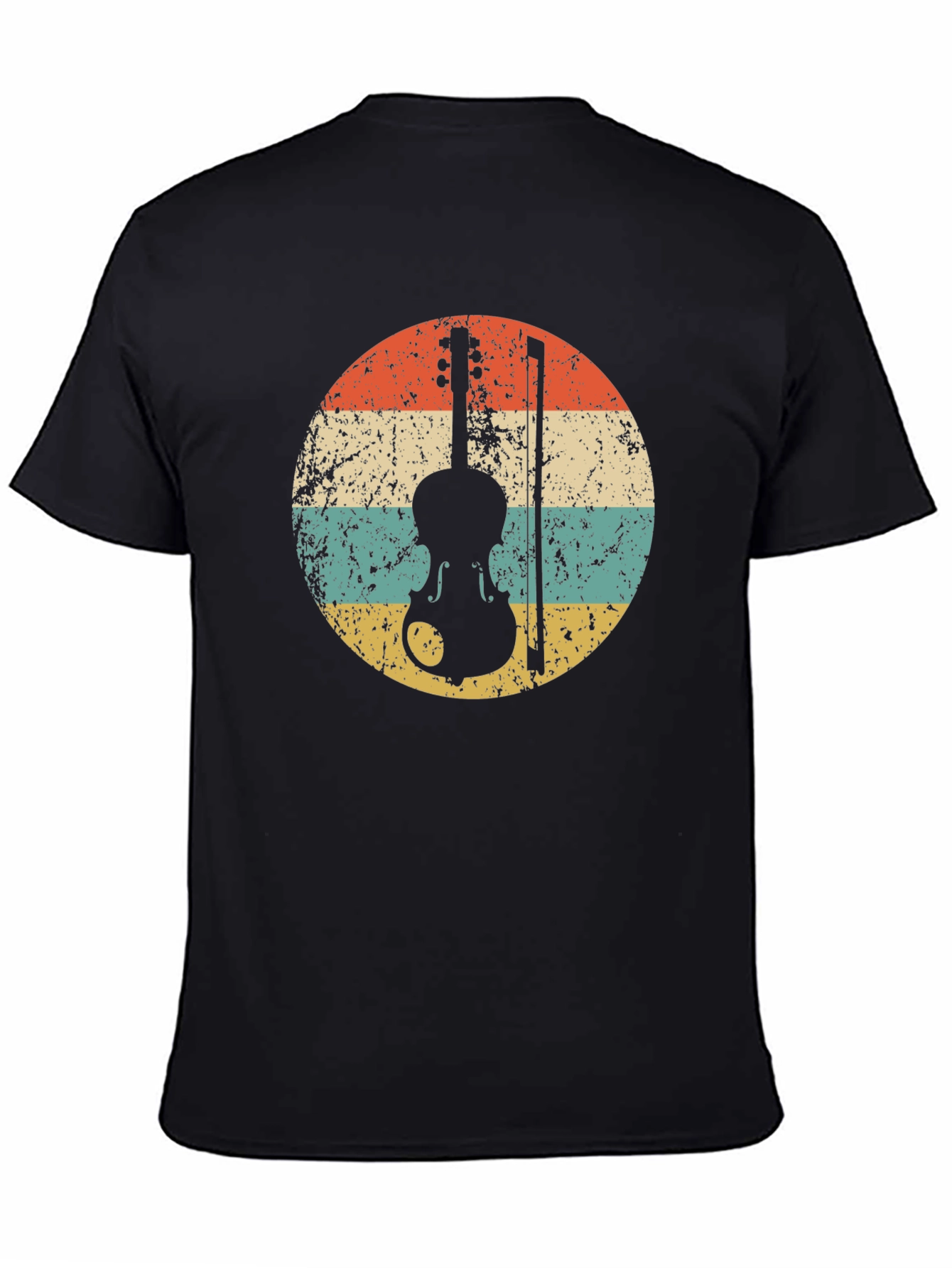 Black Retro Violin T-Shirt - Vintage Style Music Tee view 4