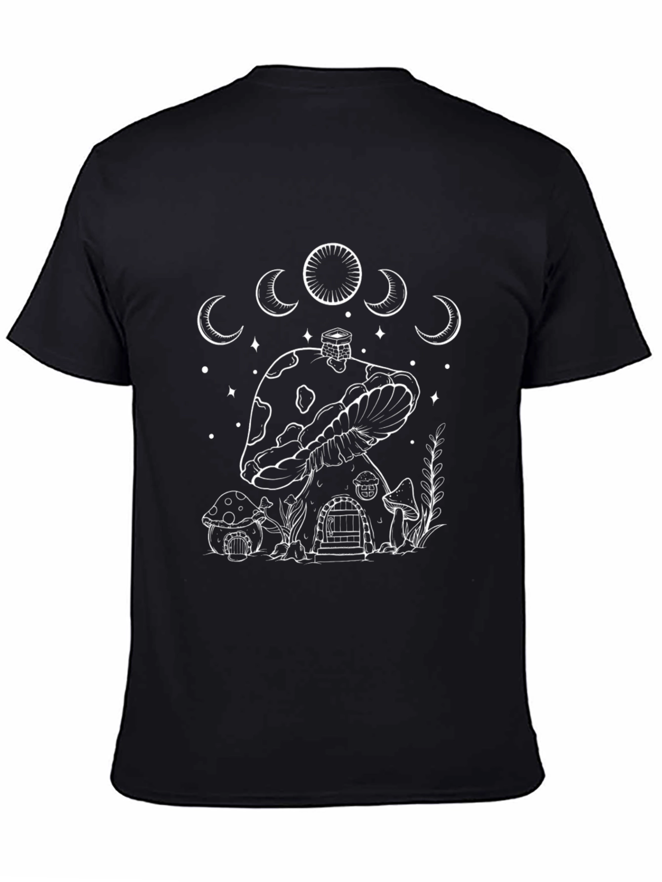 Black Mushroom House Graphic Tee - Black Cotton T-Shirt view 4