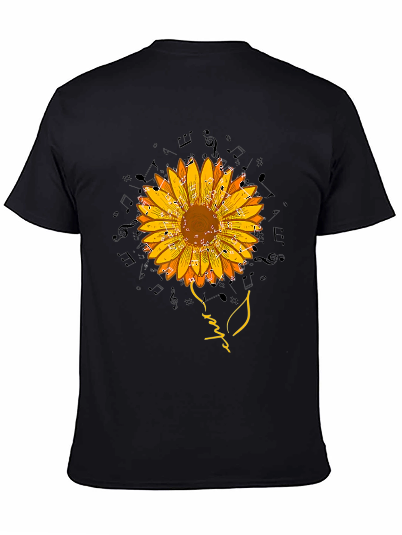 Black Sunflower Music Note Graphic Tee view 4