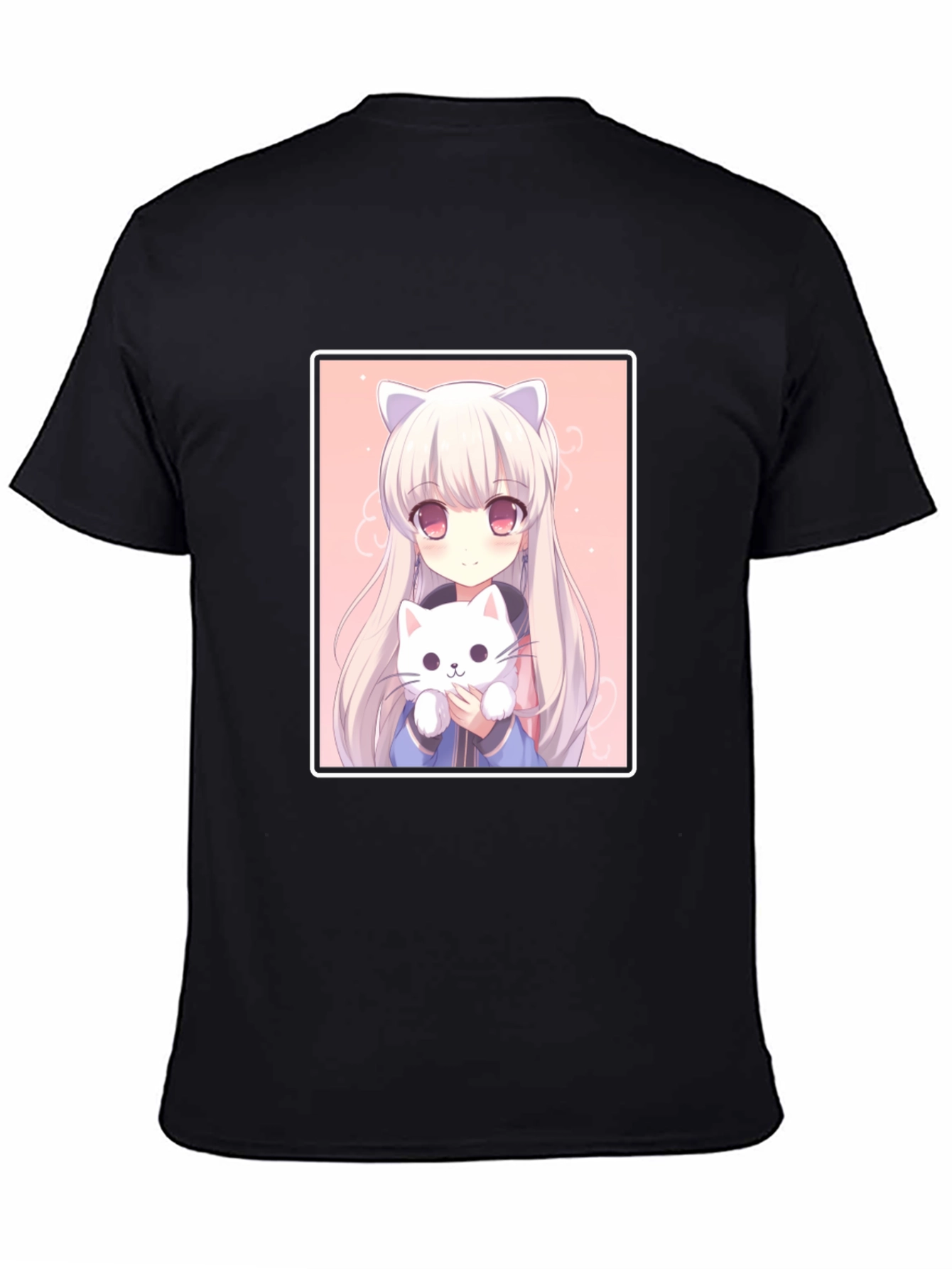 Black Anime Cat Girl T-Shirt - Soft Cotton Blend view 4