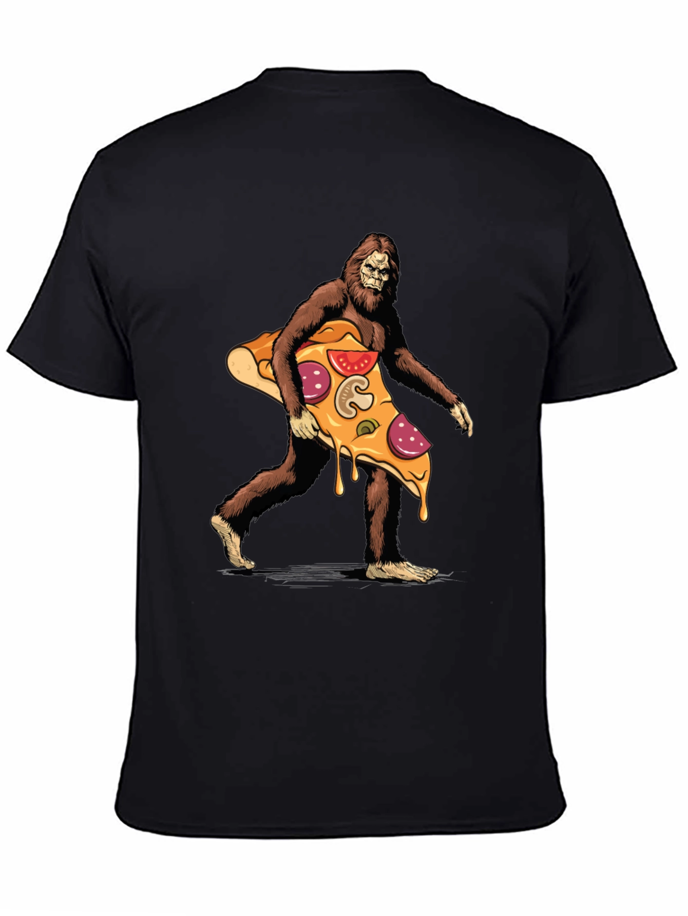 Black Bigfoot Pizza T-Shirt - Funny Graphic Tee view 4