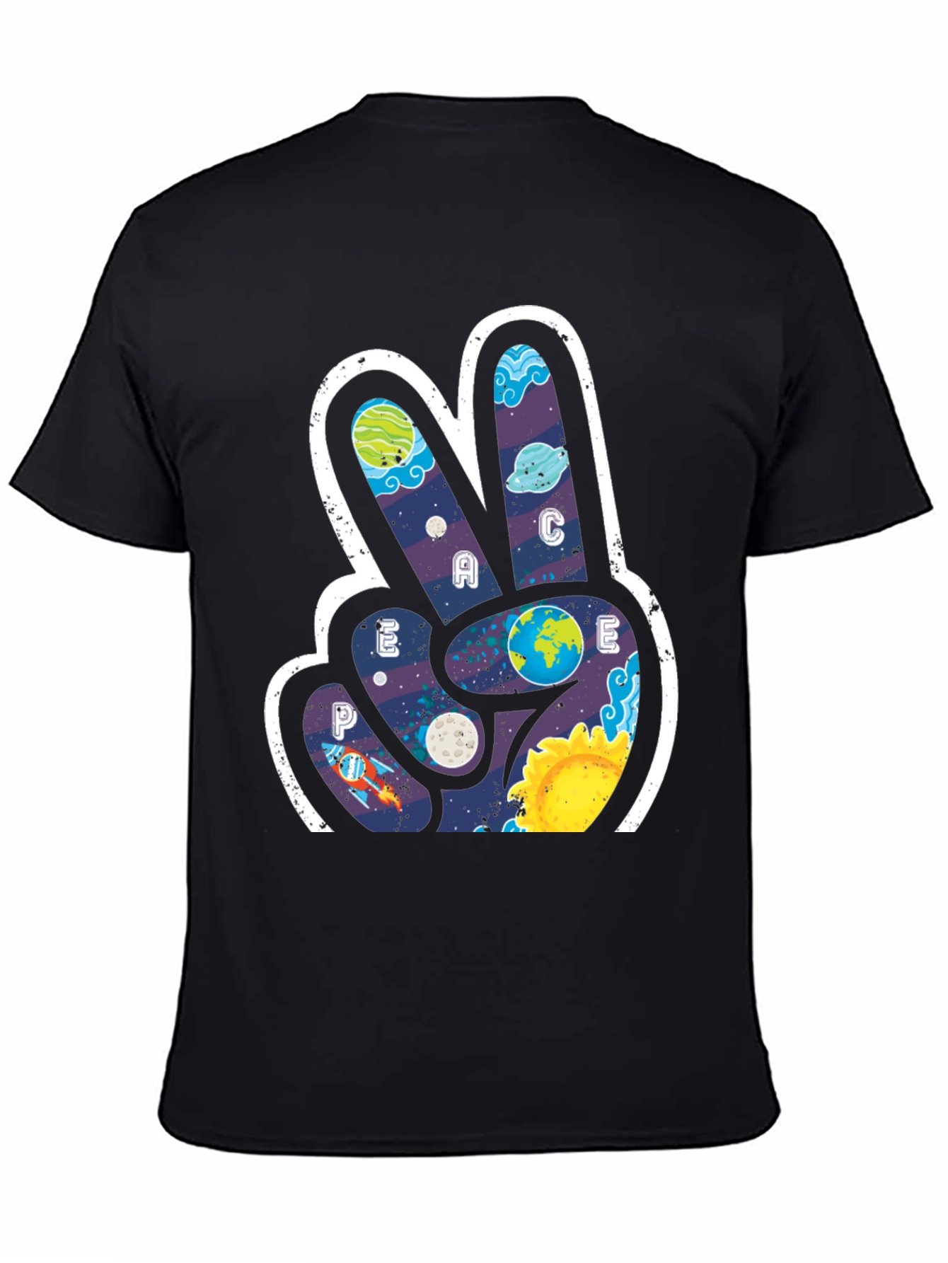 Black Peace Sign Galaxy T-Shirt view 4