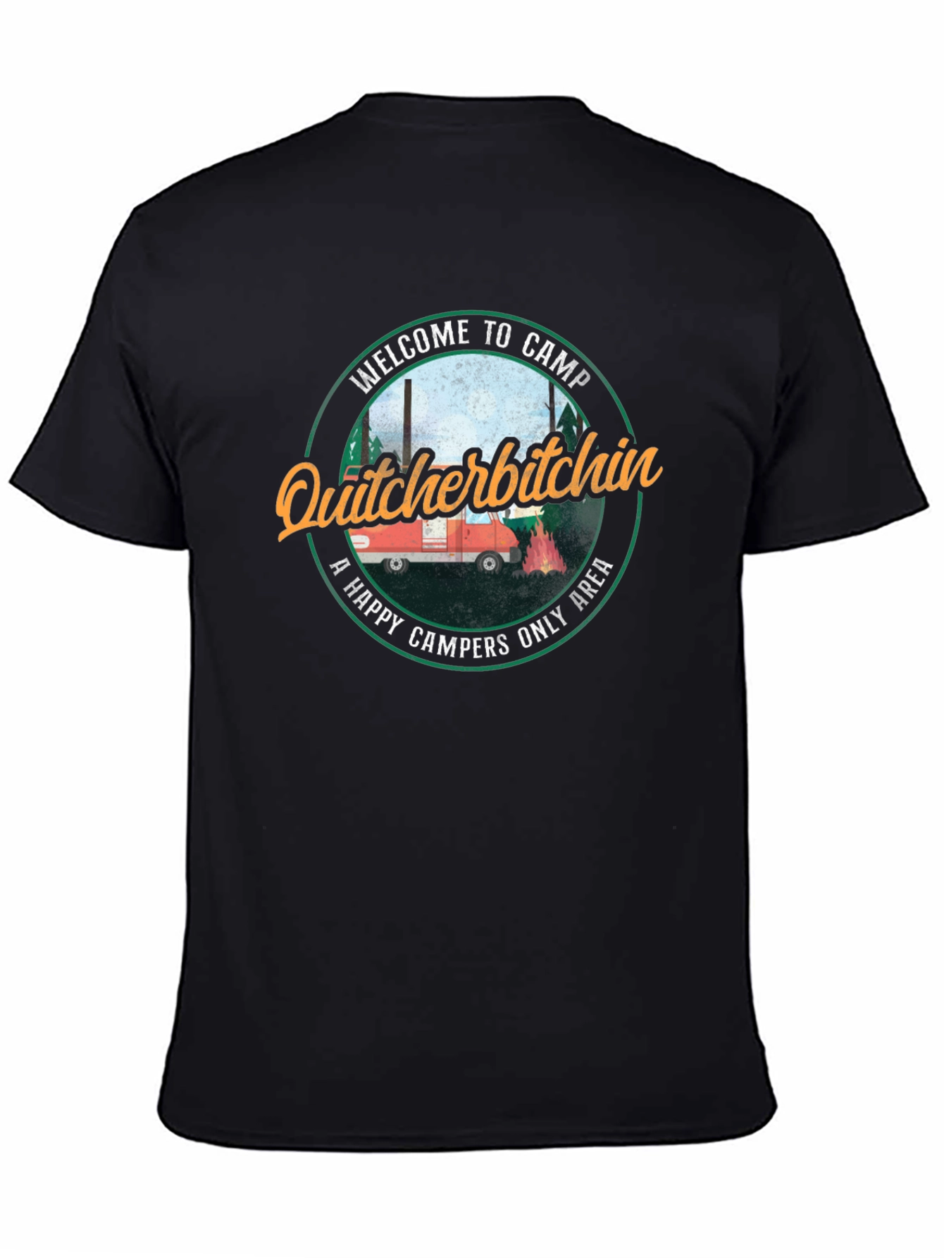Black Funny Camping T-Shirt - Quitcherbitchin Happy Camper Tee view 4