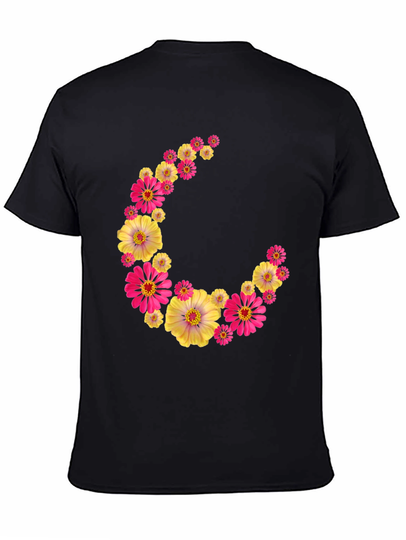 Black Floral Crescent Moon Black T-Shirt view 4