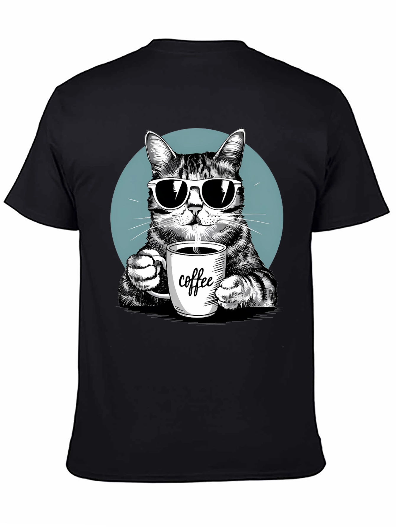 Black Cool Cat Coffee Lover Graphic T-Shirt view 4