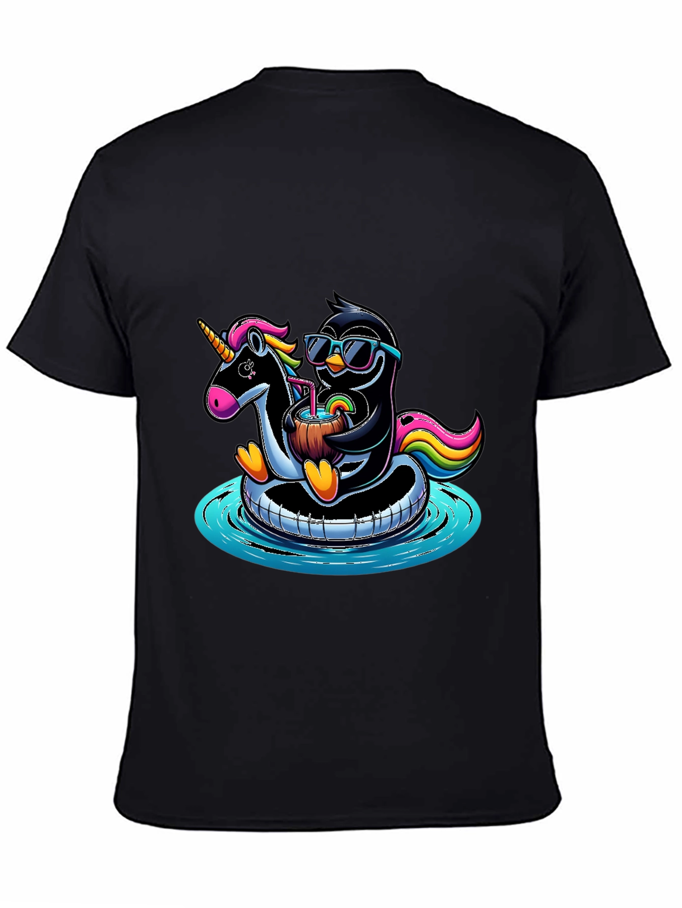 Black Penguin & Unicorn Pool Party Graphic Tee view 4