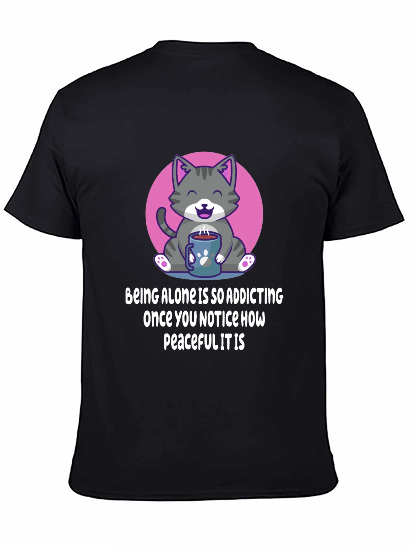 Black Cute Cat Coffee T-Shirt: Peaceful Alone Time view 4