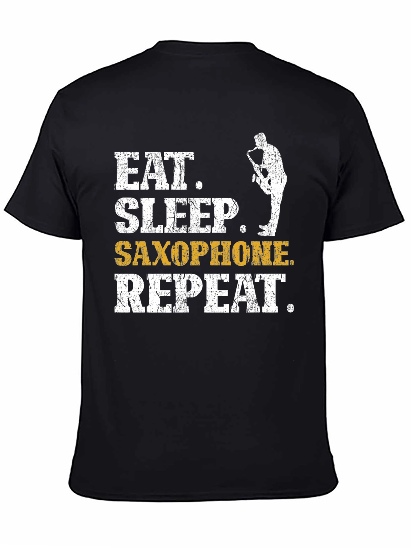 Black Eat Sleep Saxophone Repeat T-Shirt - Musician Tee view 4