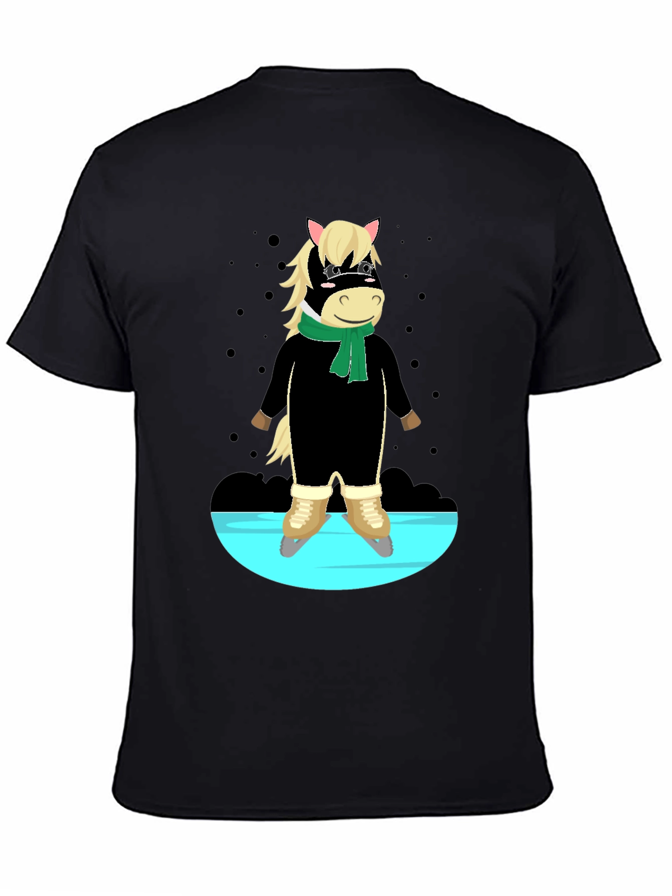 Black Skating Horse Graphic Tee - Quirky Cartoon Shirt view 4