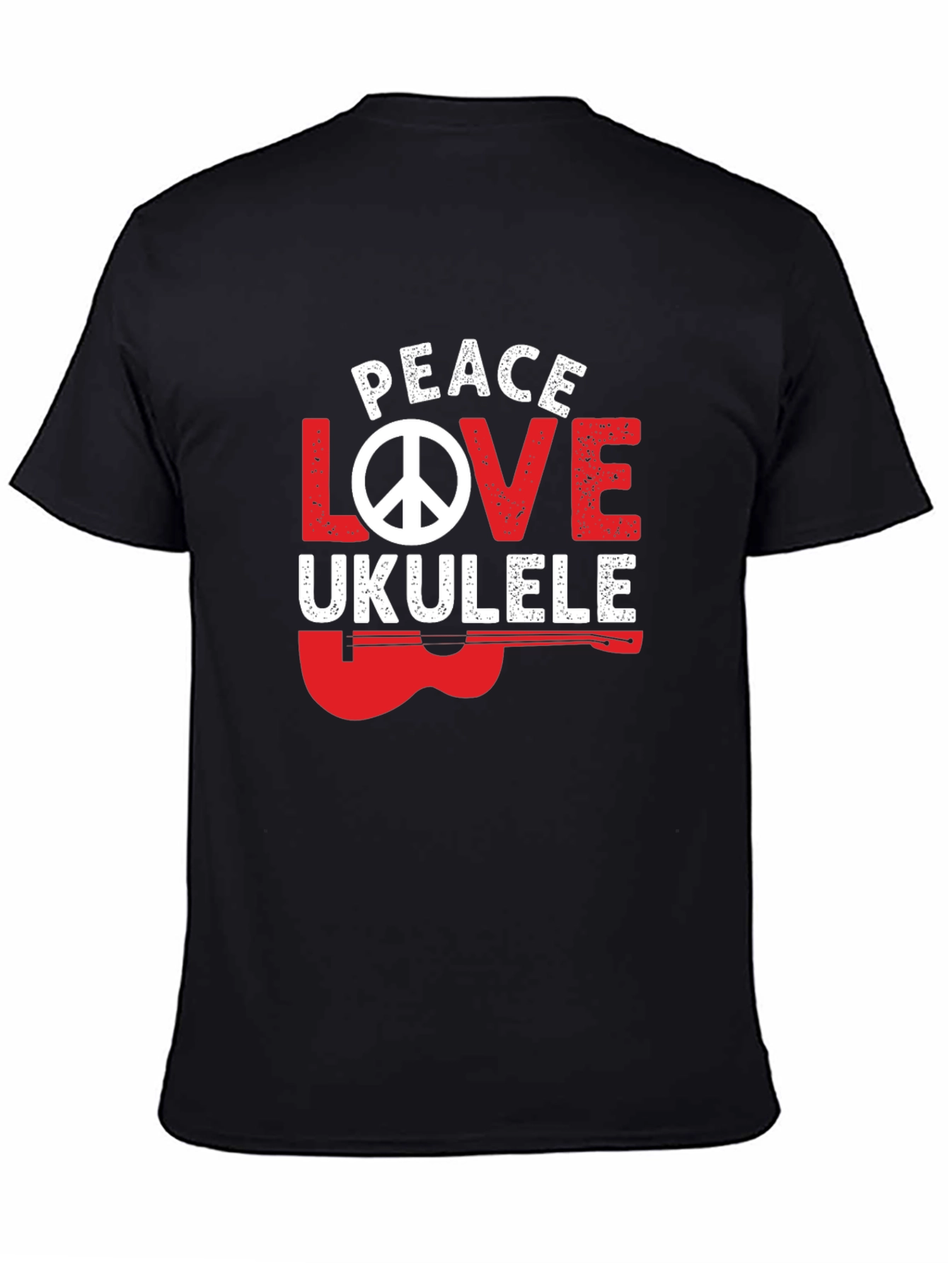 Black Peace Love Ukulele Graphic T-Shirt view 4