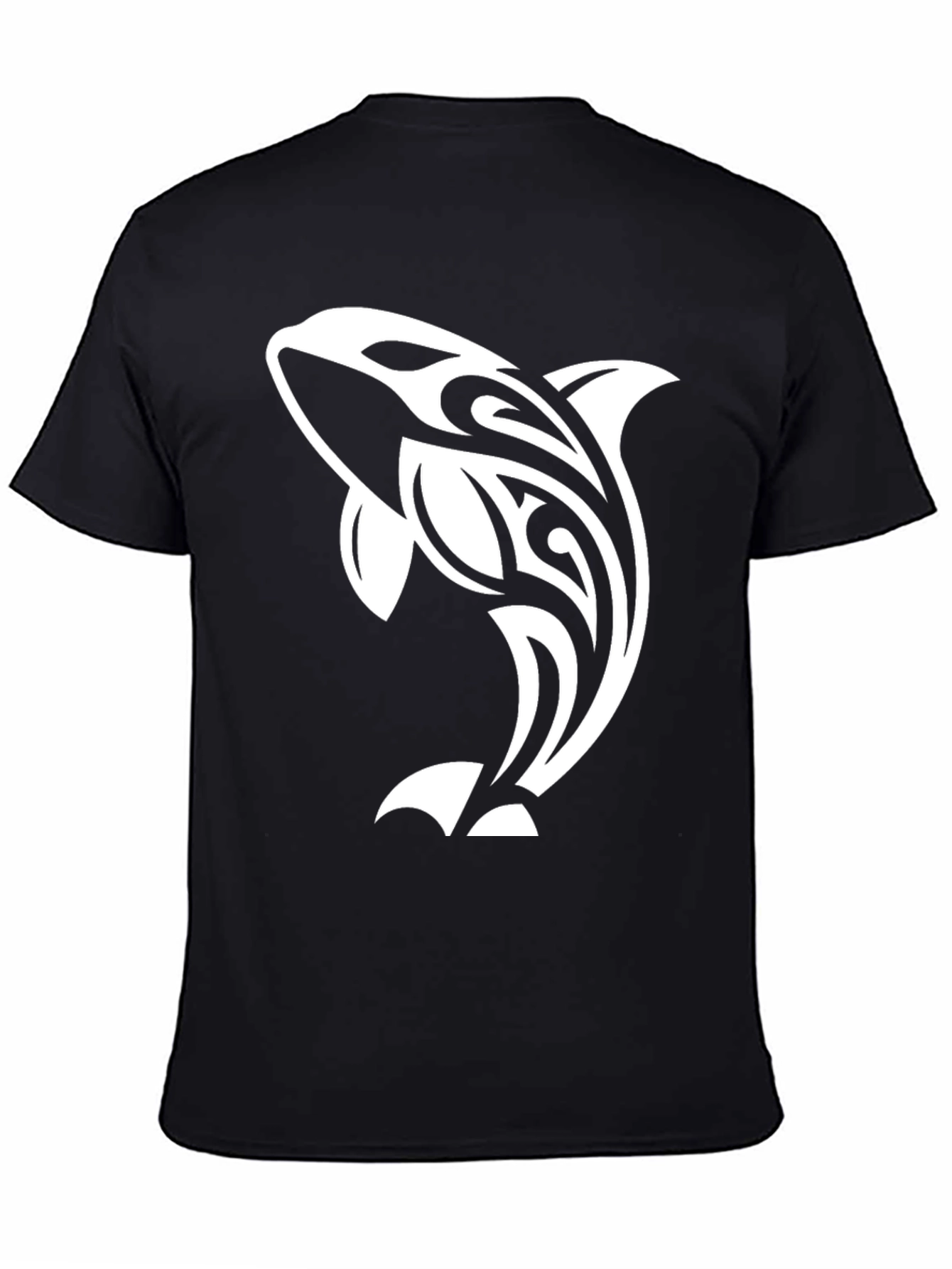 Black Orca Whale Tribal Design Black T-Shirt view 4