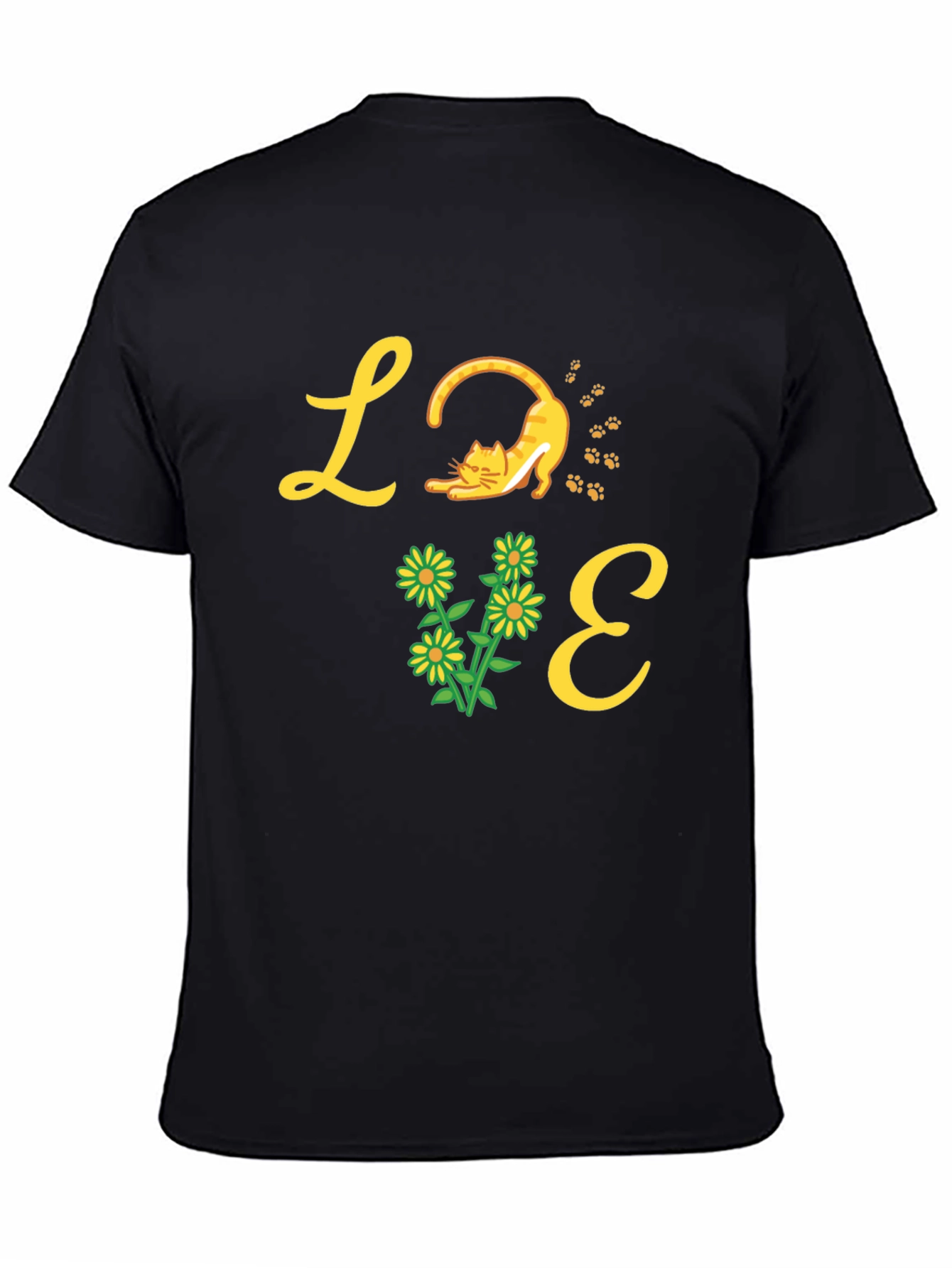 Black Love Cat & Flower Graphic T-Shirt - Black view 4