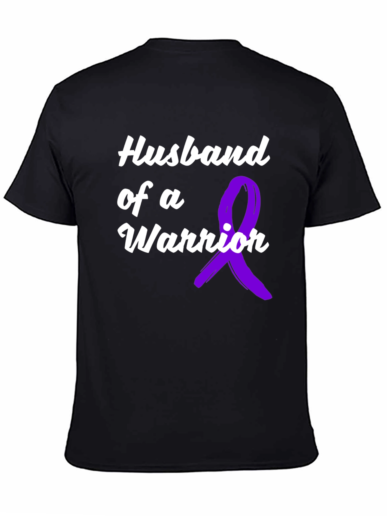 Black Husband of a Warrior Black T-Shirt Awareness Purple Ribbon view 4