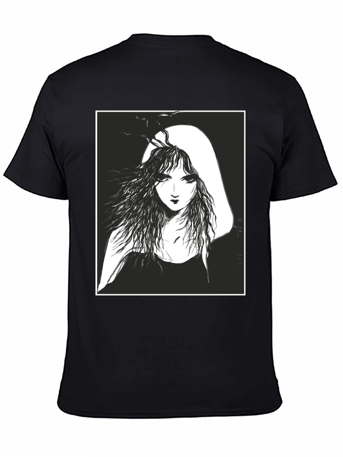 Black Ethereal Woman Graphic Tee - Black Cotton T-Shirt view 4