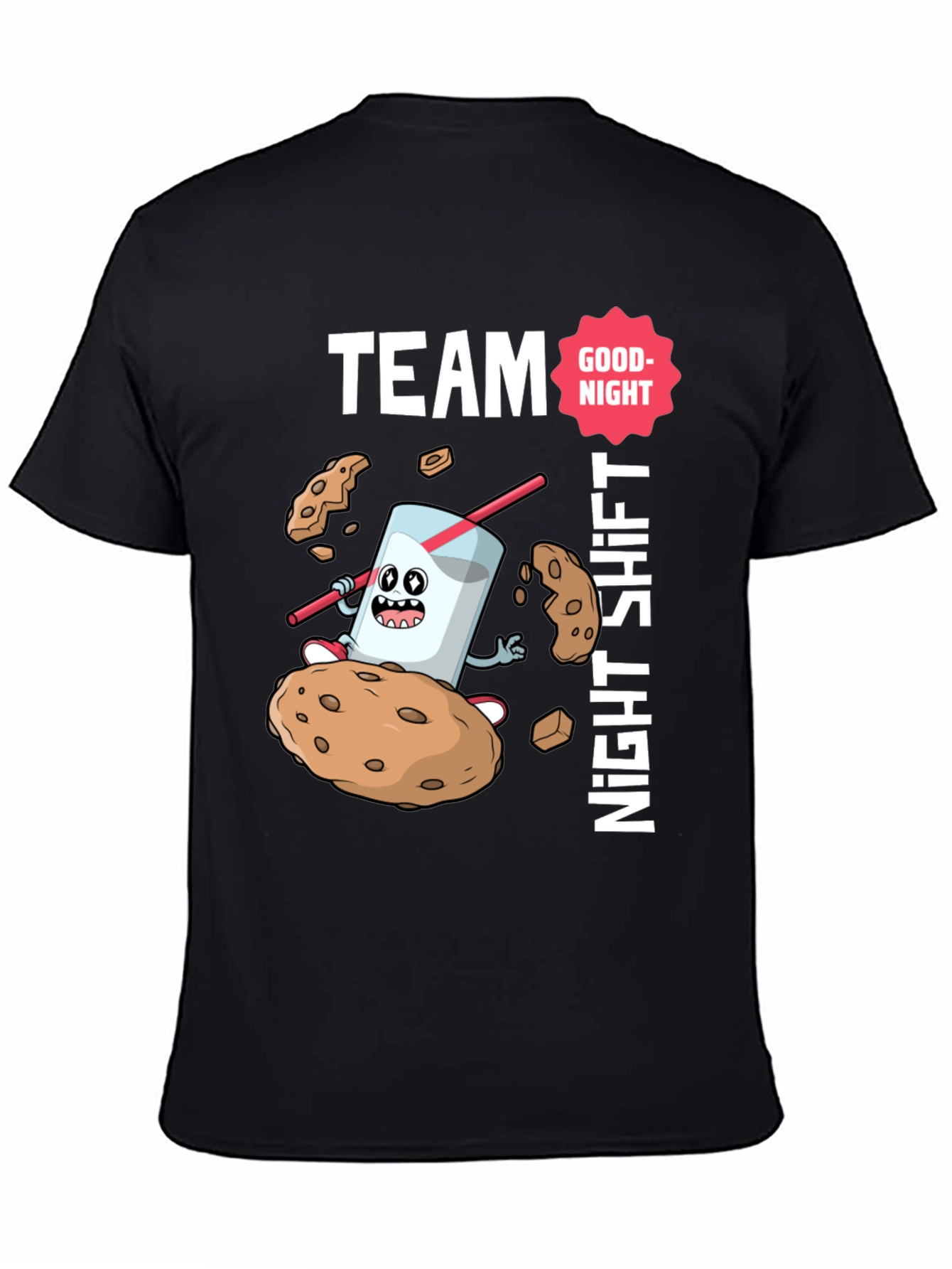 Black Team Night Shift Cookie & Milk T-Shirt view 4