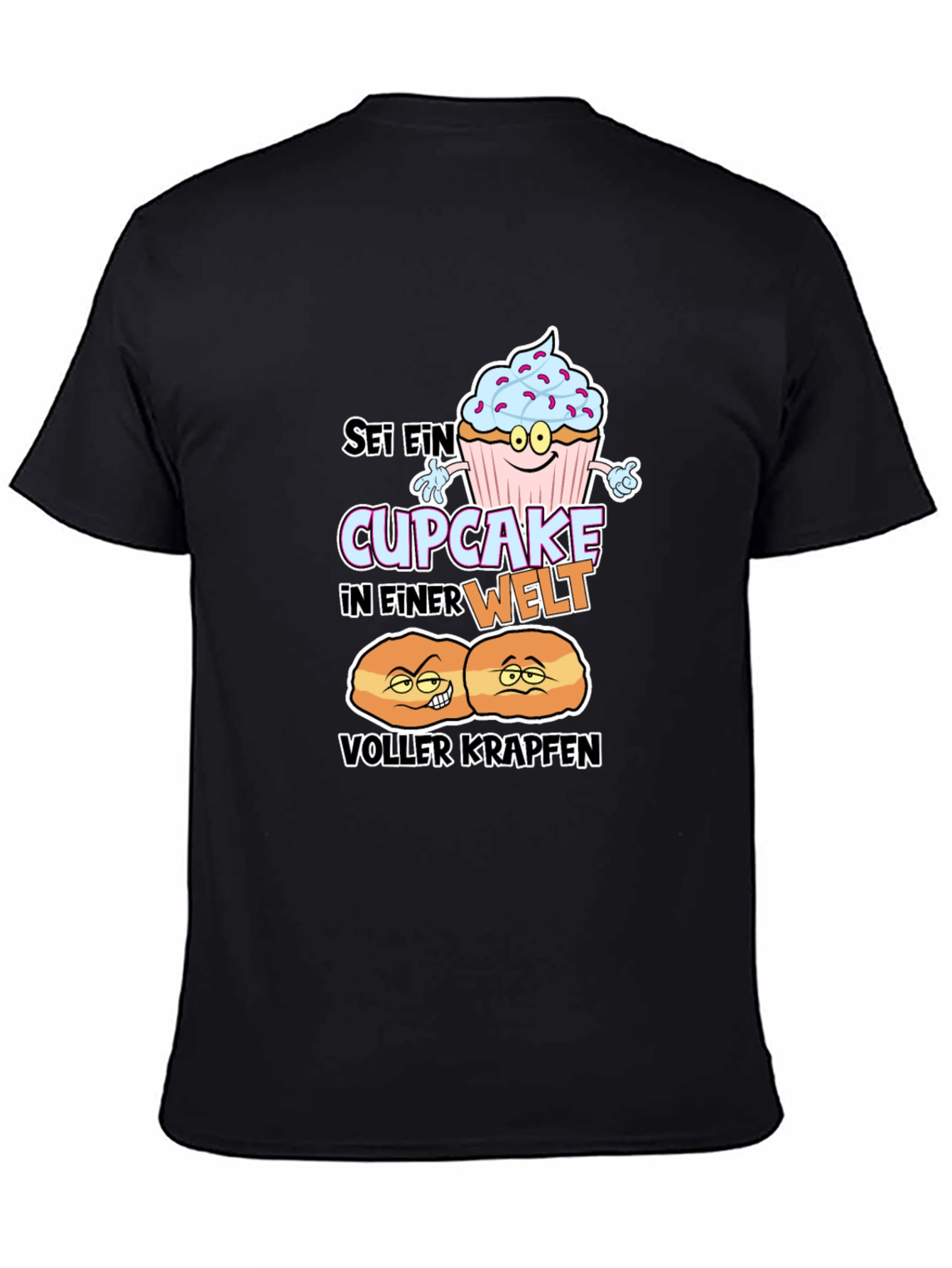 Black Cupcake vs Krapfen Graphic T-Shirt view 4