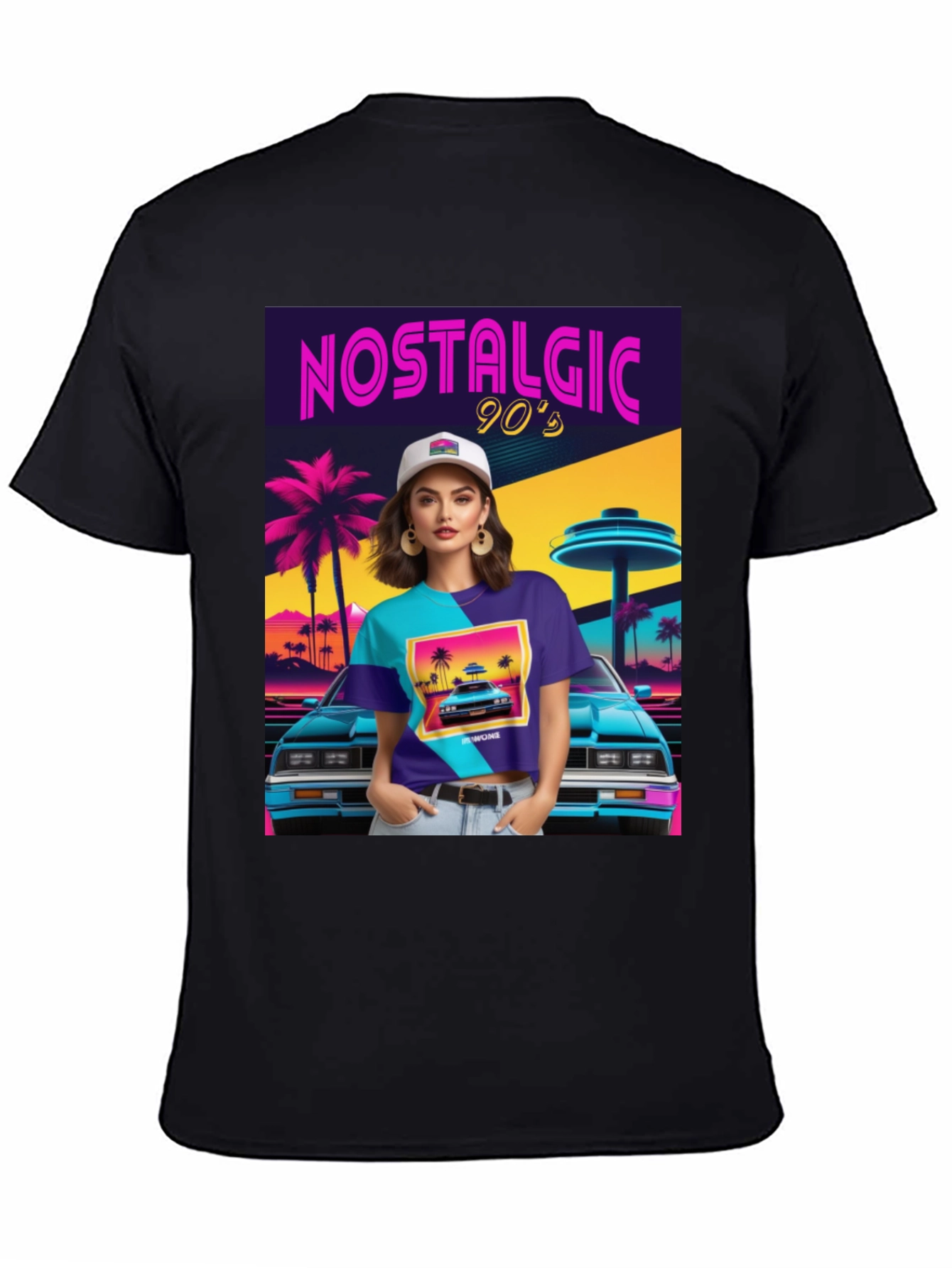 Black Nostalgic 90s Graphic T-Shirt - Retro Design view 4