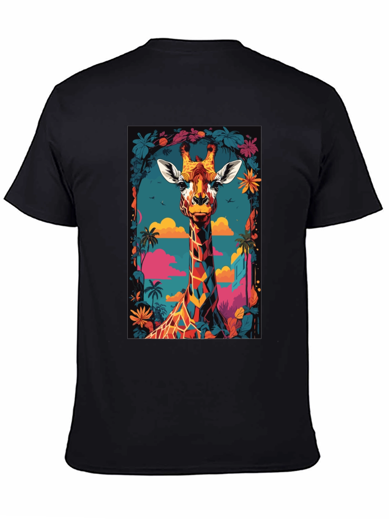 Black Cool Giraffe Graphic Print Black T-Shirt view 4