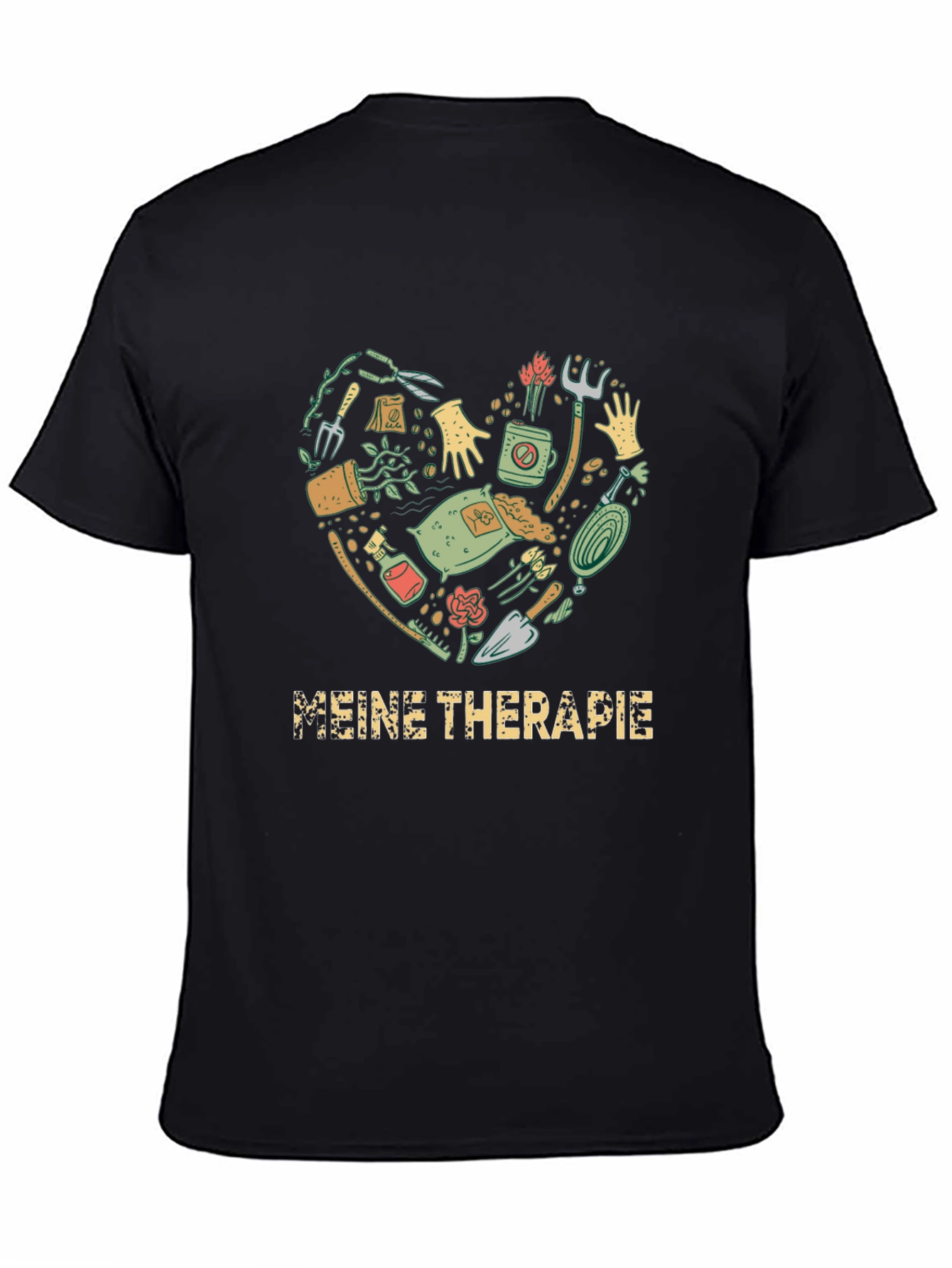 Black Gardening Therapy T-Shirt - Heart Design view 4