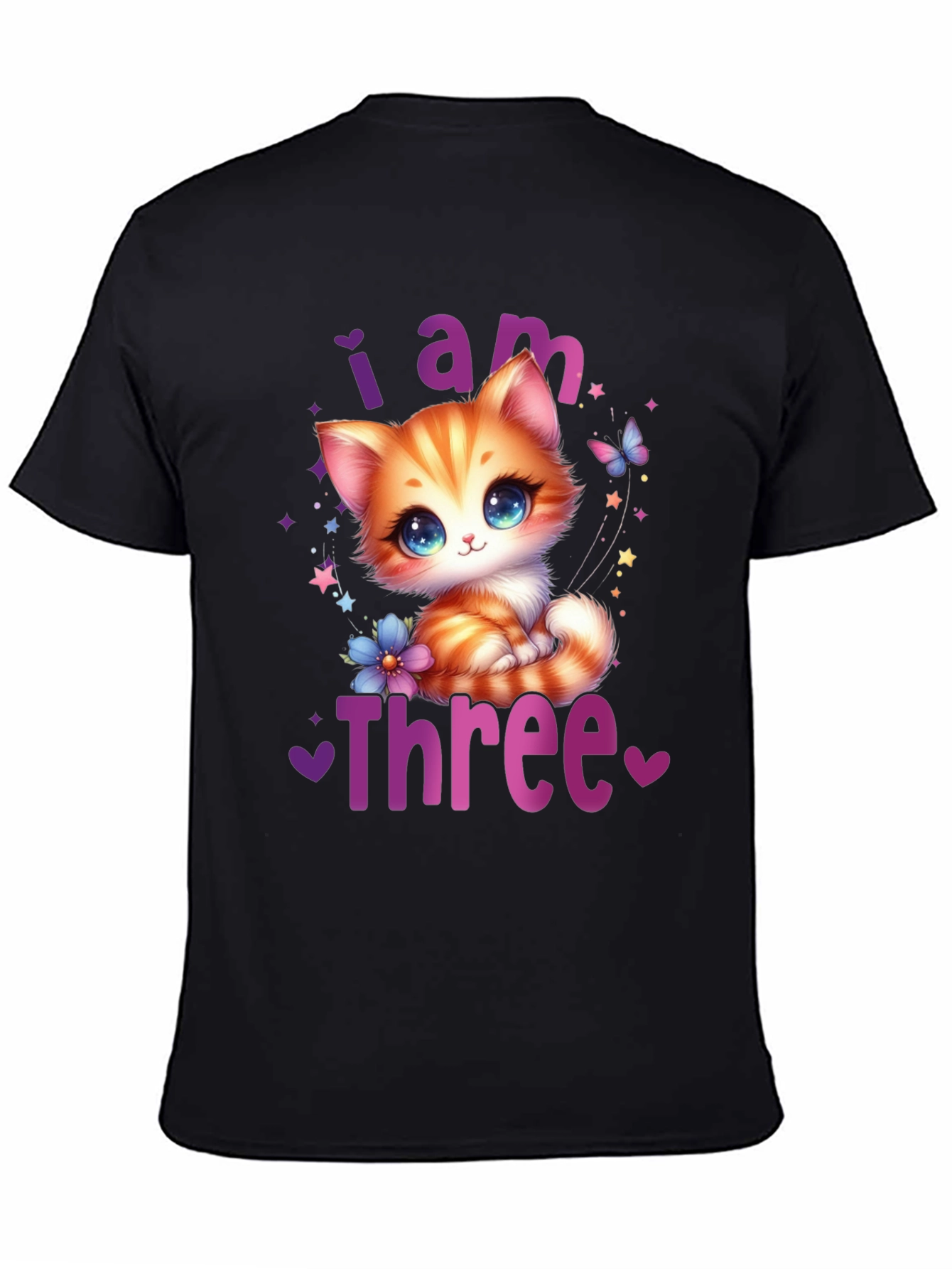Black Cute "I am Three" Birthday Kitten T-Shirt view 4