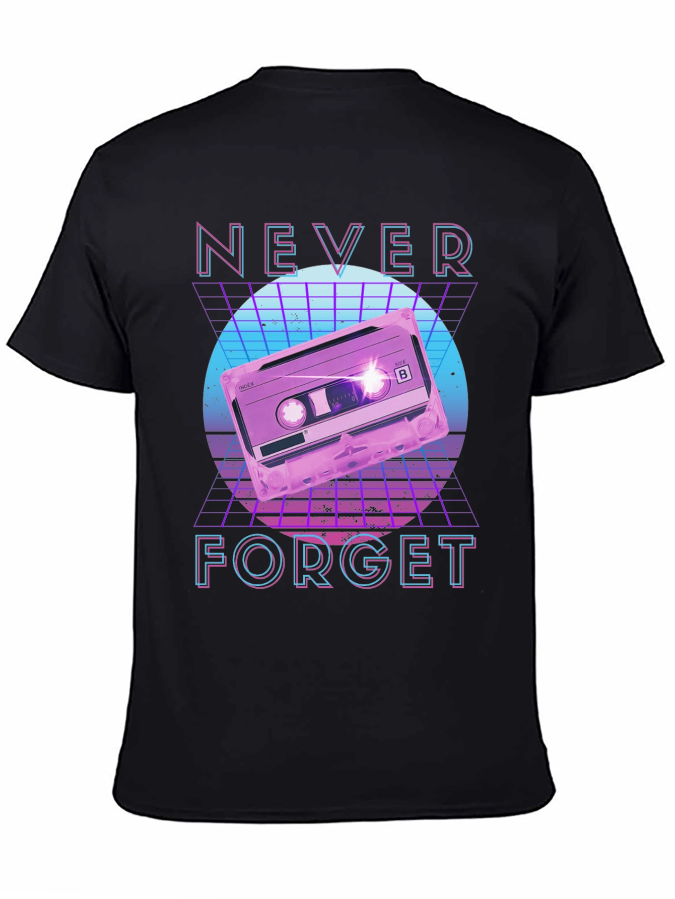 Black Retro 80s Cassette Tape Never Forget Graphic Tee view 4
