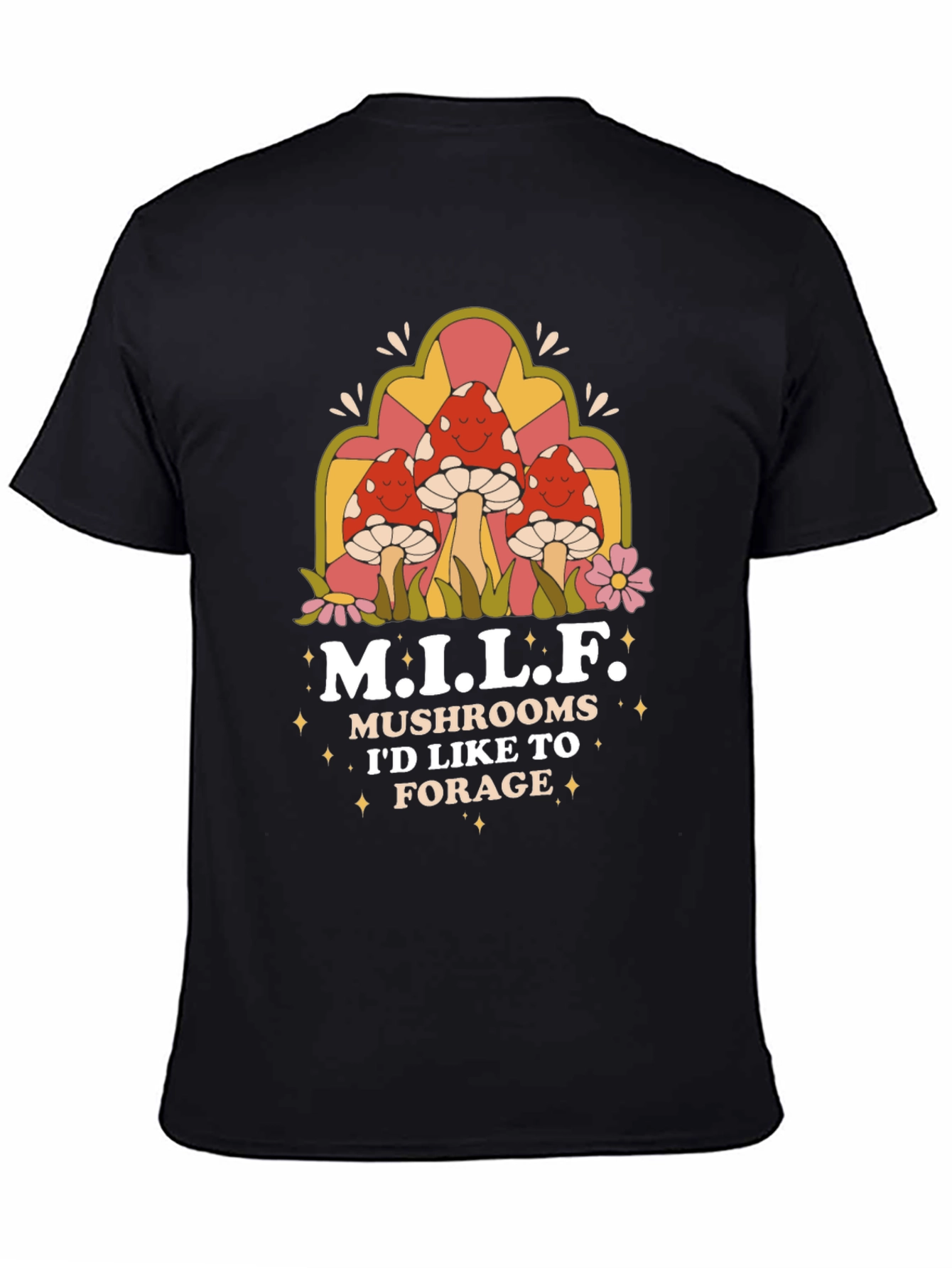 Black M.I.L.F Mushrooms Black T-Shirt view 4