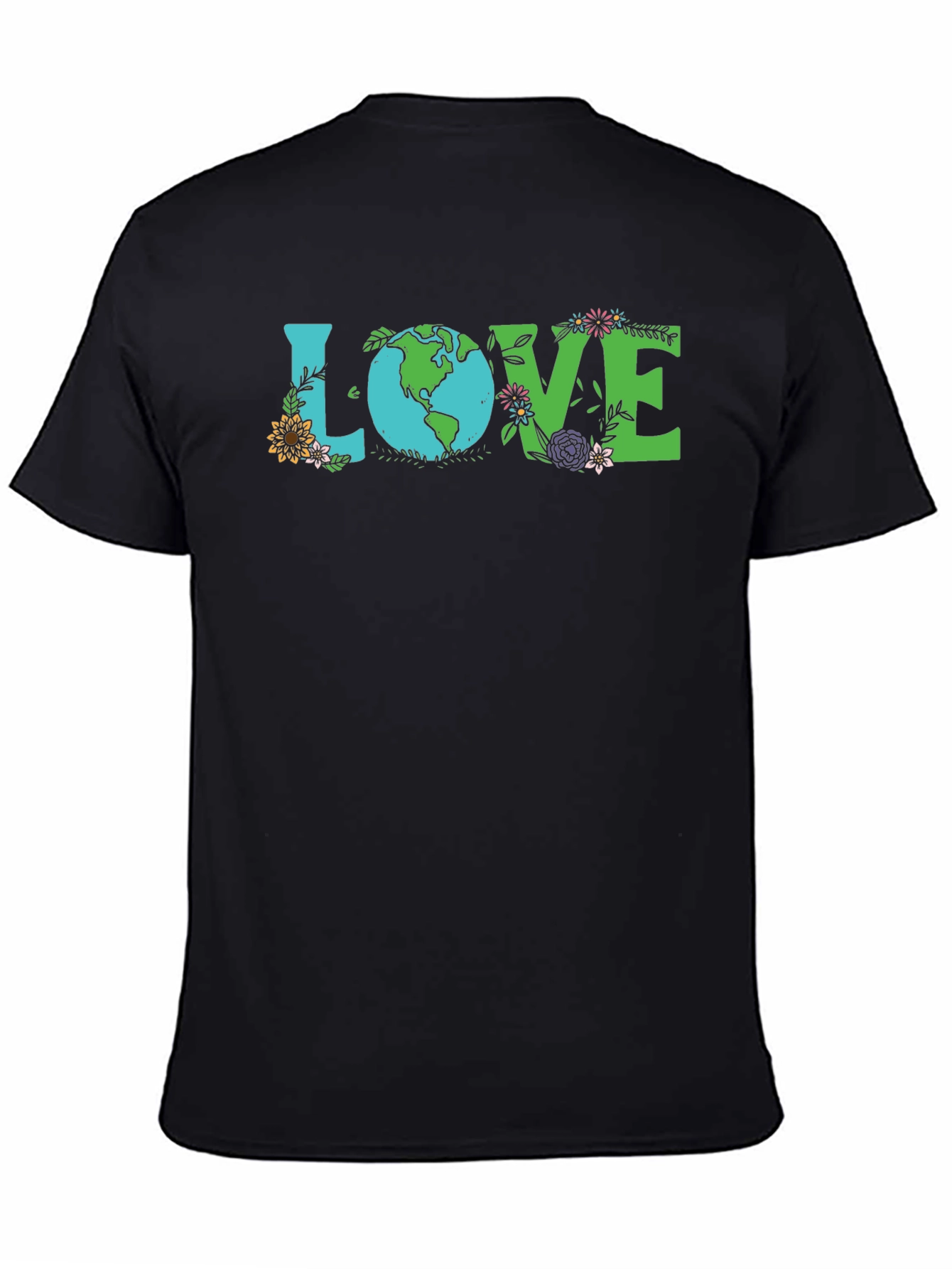 Black Love Earth T-Shirt - Floral Design view 4