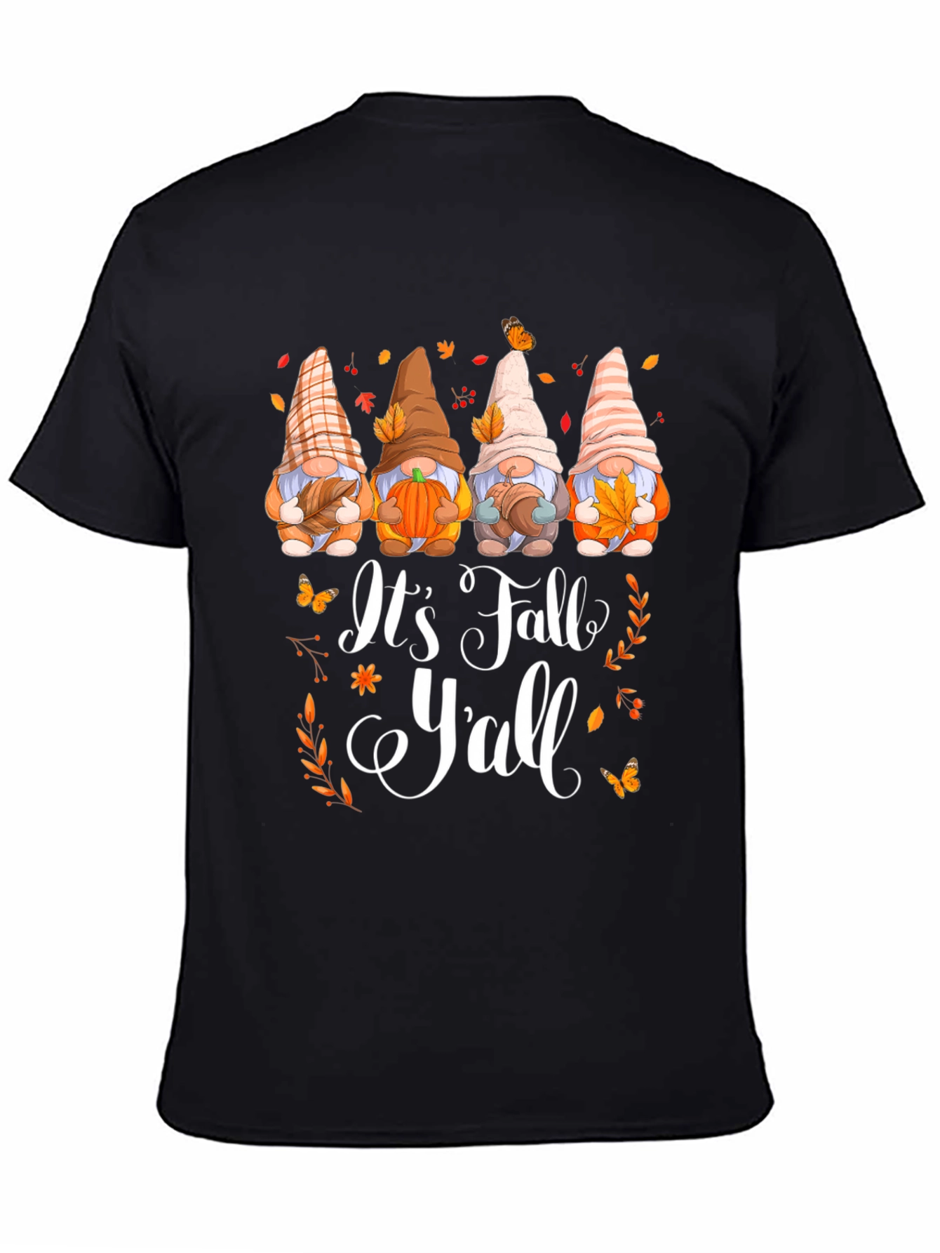 Black It's Fall Y'all Gnomes Graphic T-Shirt view 4
