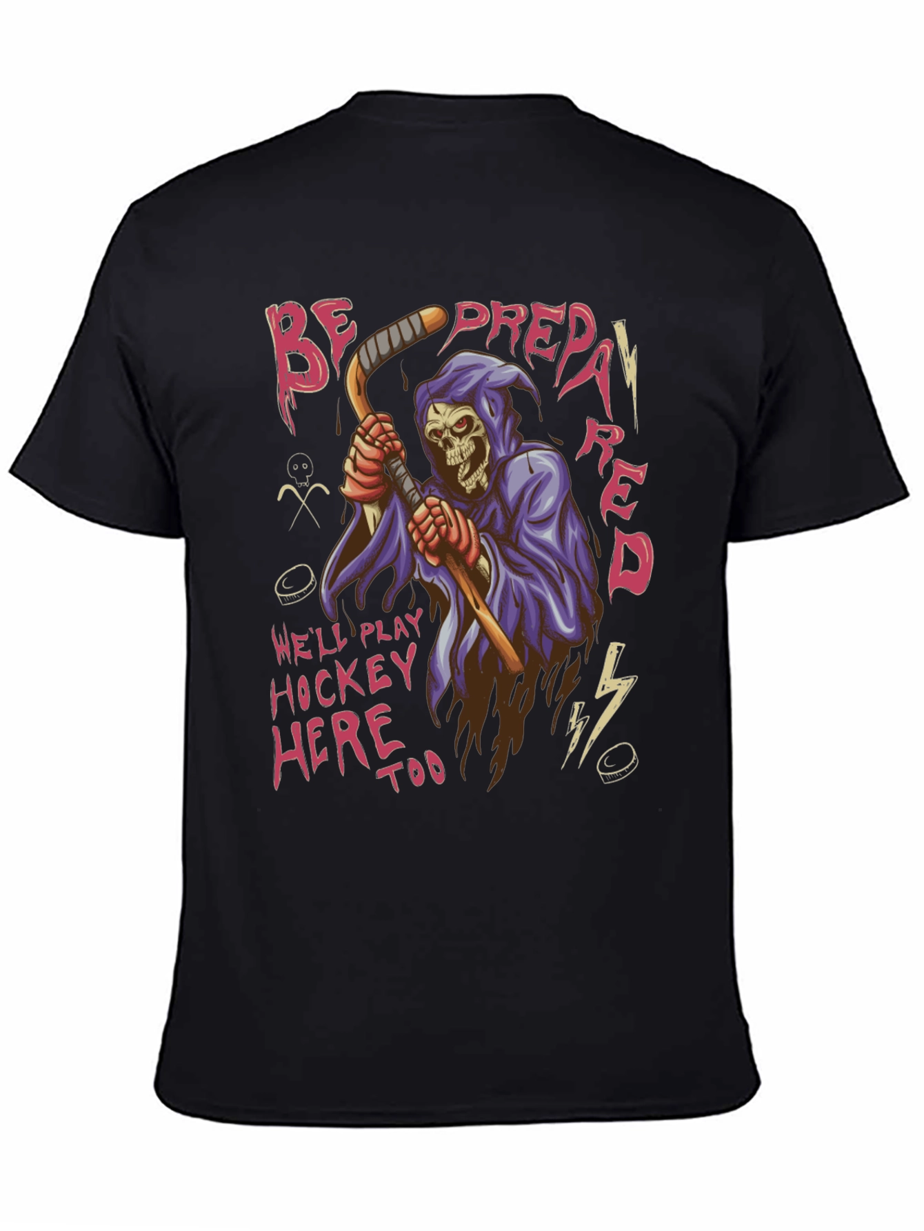 Black Hockey Grim Reaper Graphic T-Shirt view 4