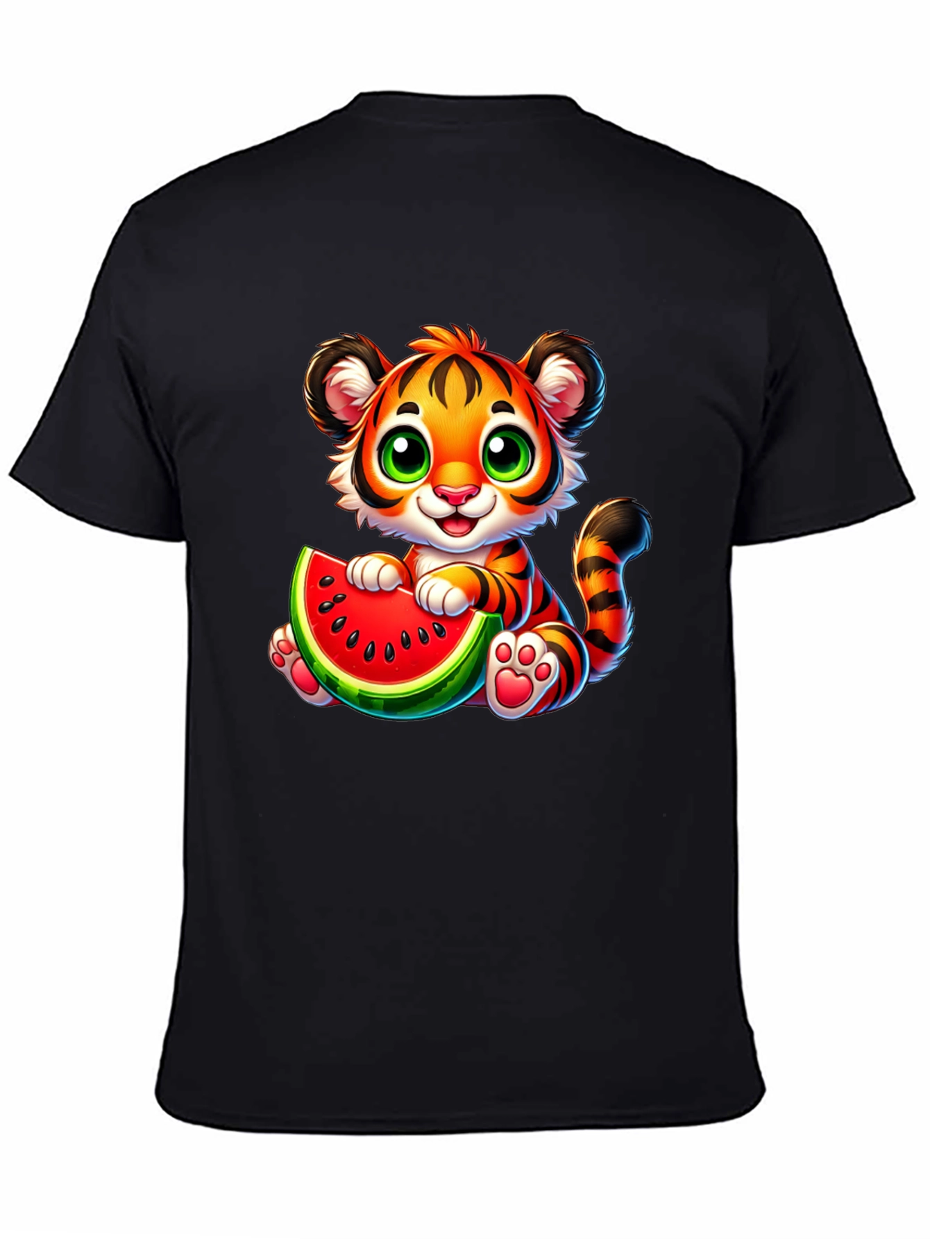 Black Cute Tiger Watermelon Graphic Tee - Fun Summer Style view 4