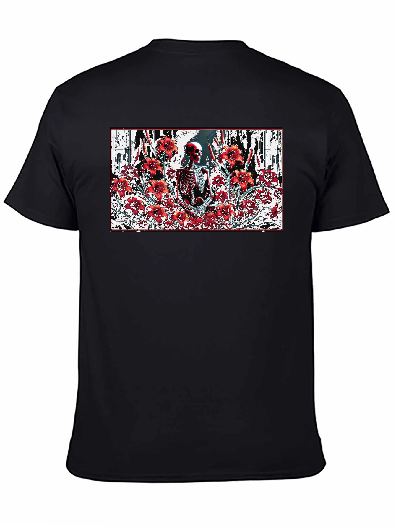 Black Skeleton in Floral T-Shirt - Gothic Style view 4