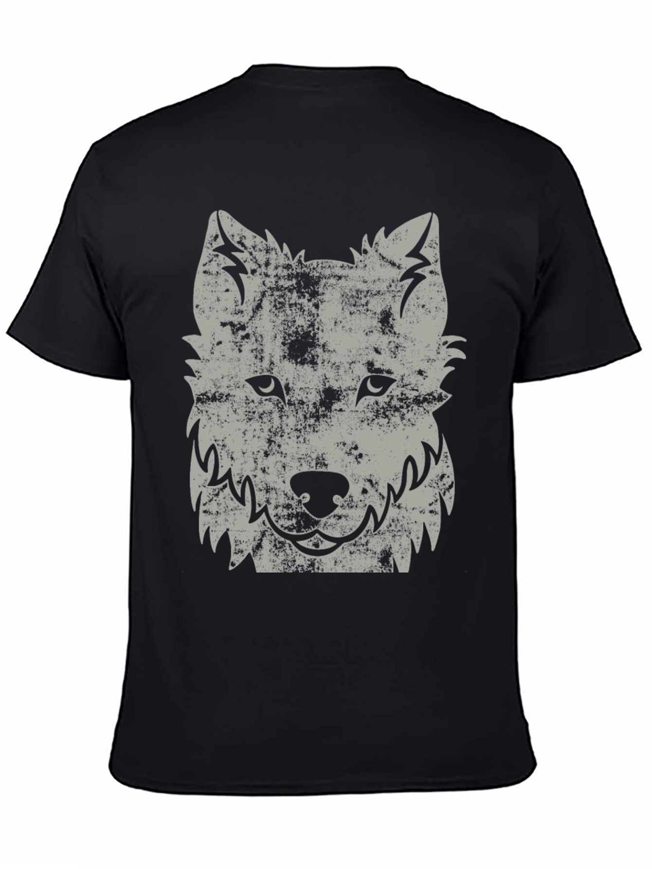 Black Distressed Wolf Graphic Black T-Shirt view 4