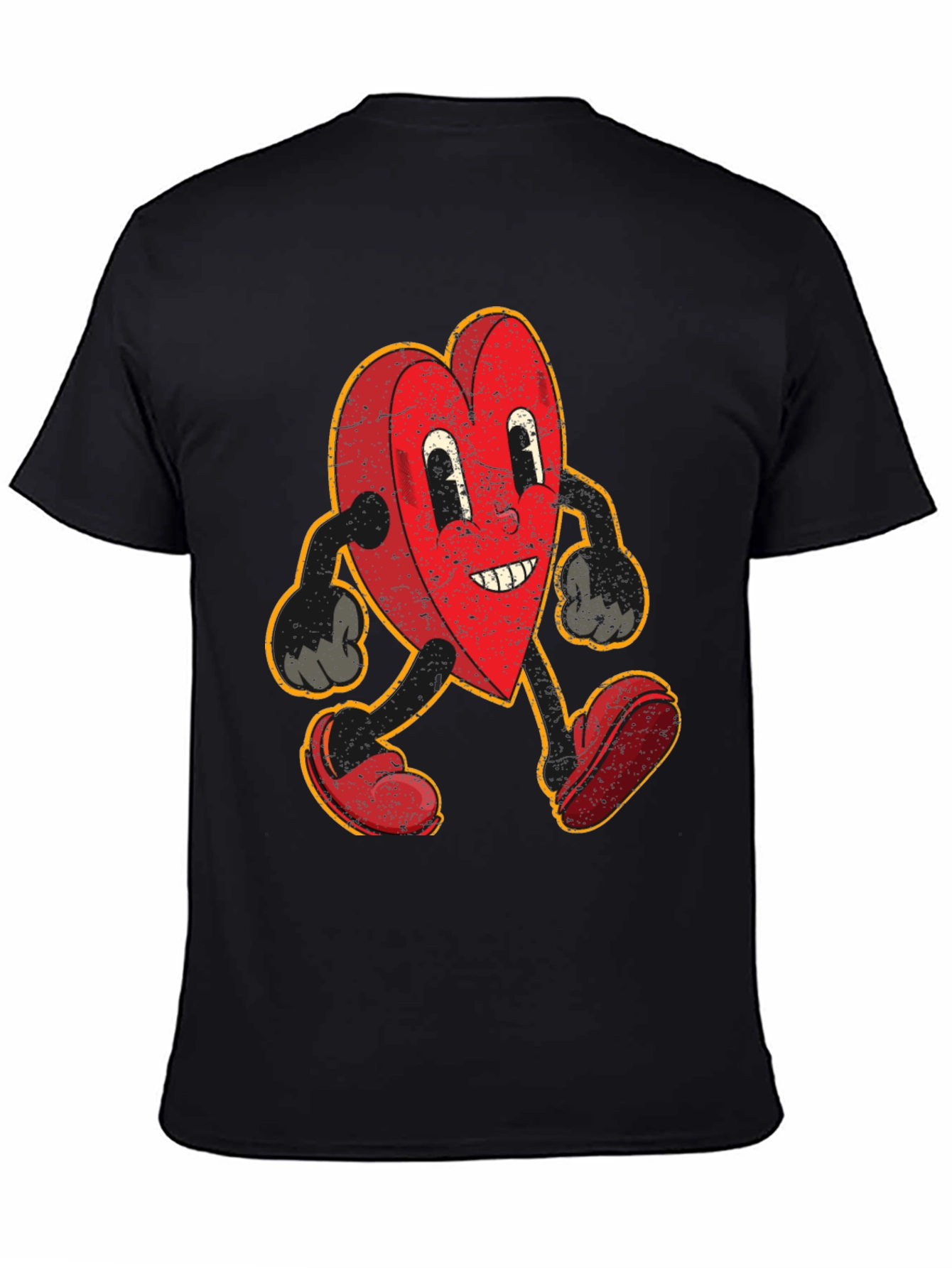 Black Retro Heart Cartoon Graphic T-Shirt view 4
