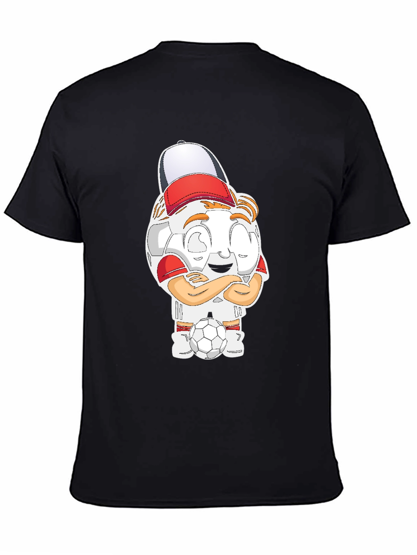 Black Soccer Cartoon Black T-Shirt view 4