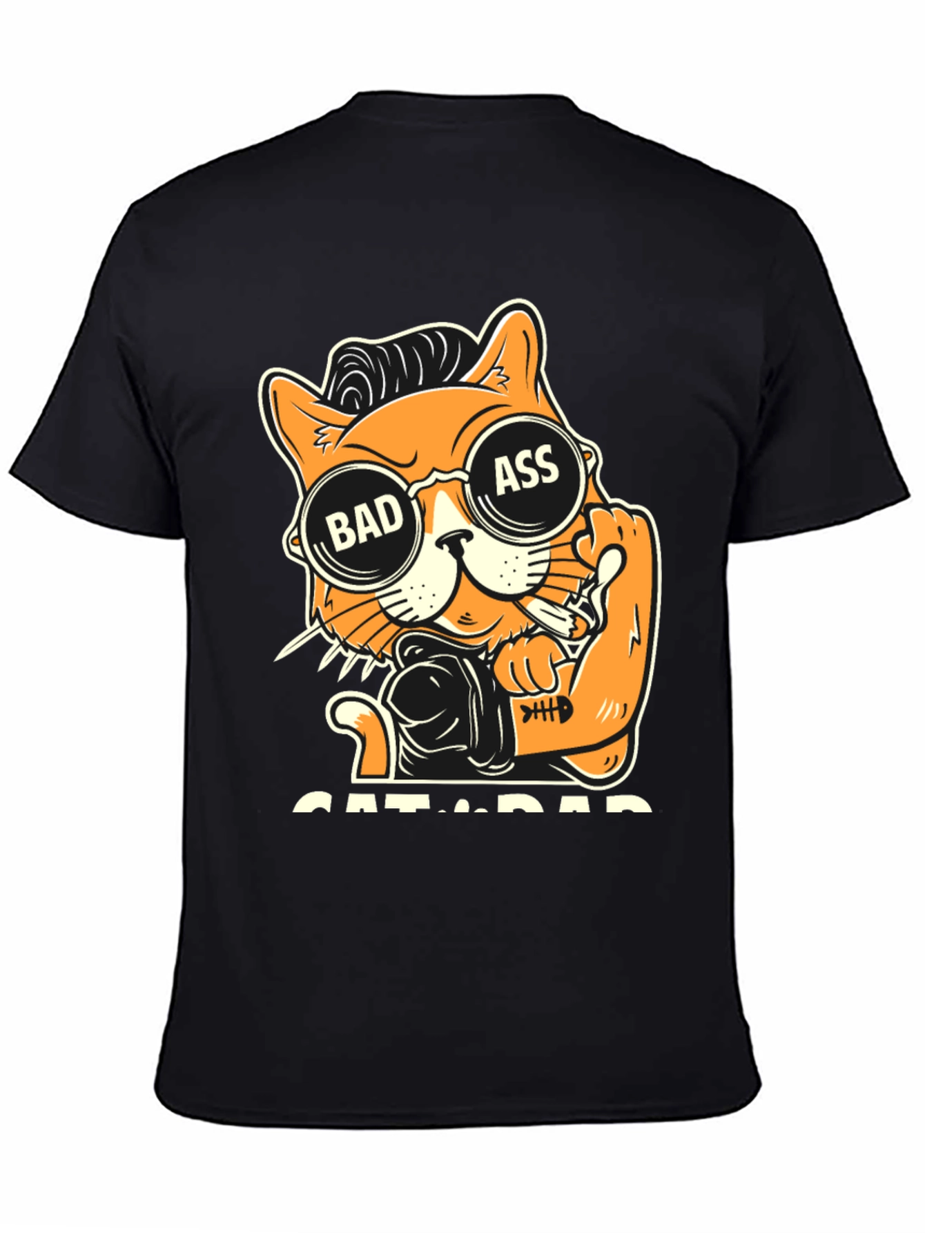 Black Bad Ass Cat Dad Graphic T-Shirt view 4