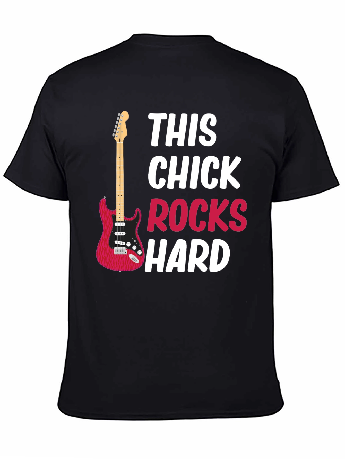 Black This Chick Rocks Hard Graphic T-Shirt view 4