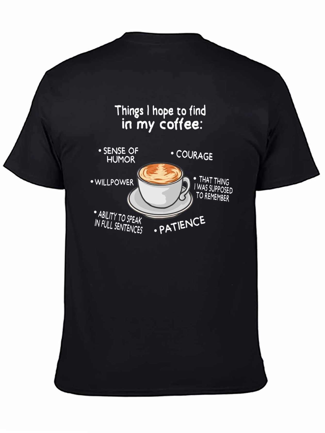 Black Humorous Coffee Wish List T-Shirt view 4