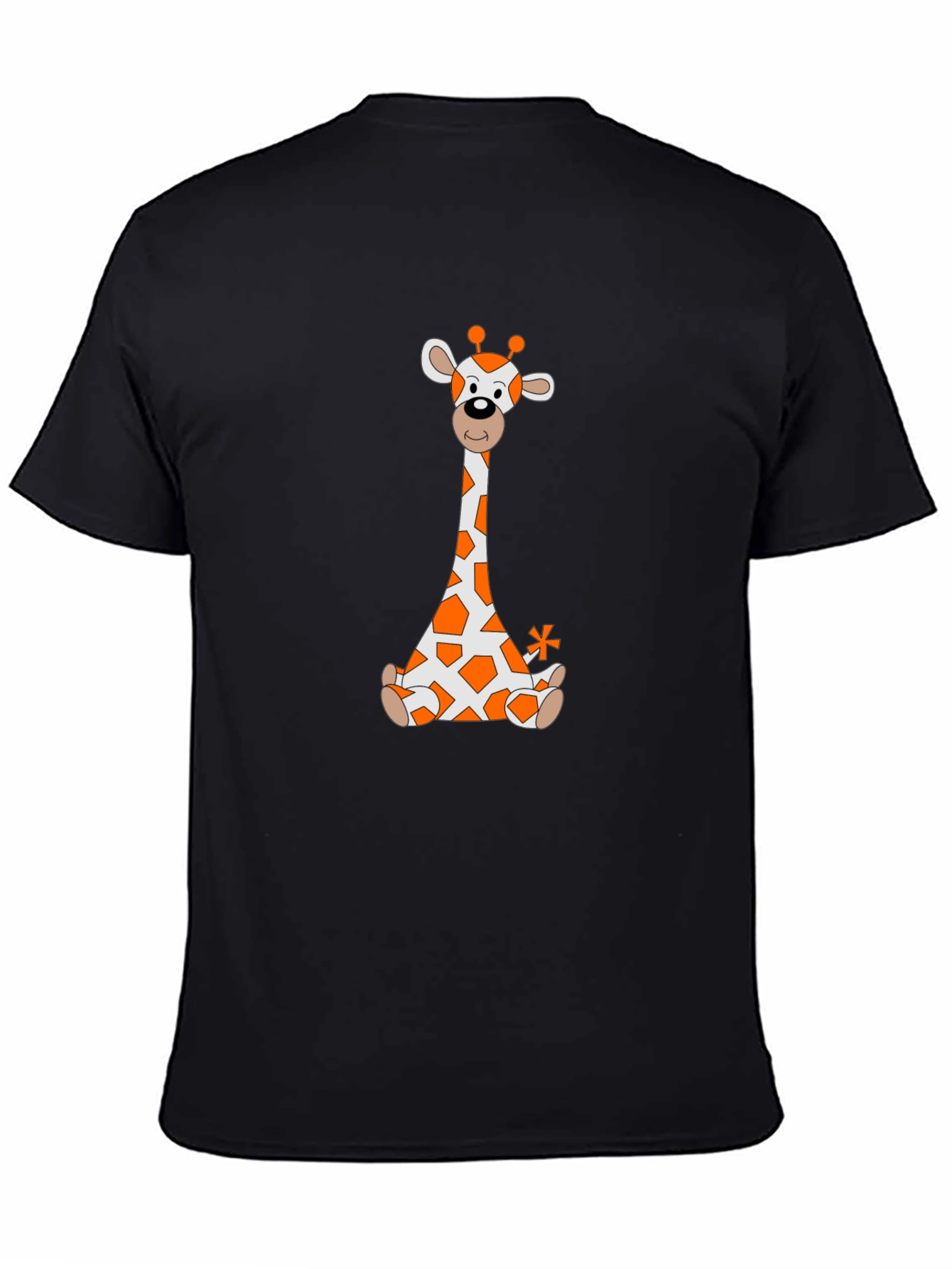 Black Giraffe Cartoon T-Shirt - Black Cotton Tee view 4