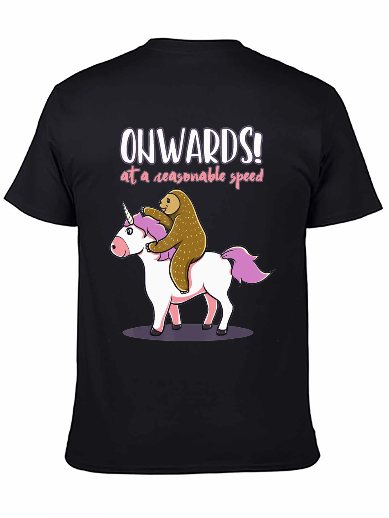 Black Onwards Unicorn Sloth T-Shirt - Funny Graphic Tee view 4