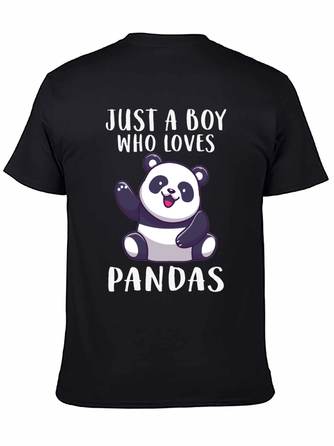 Black Just a Boy Who Loves Pandas T-Shirt view 4