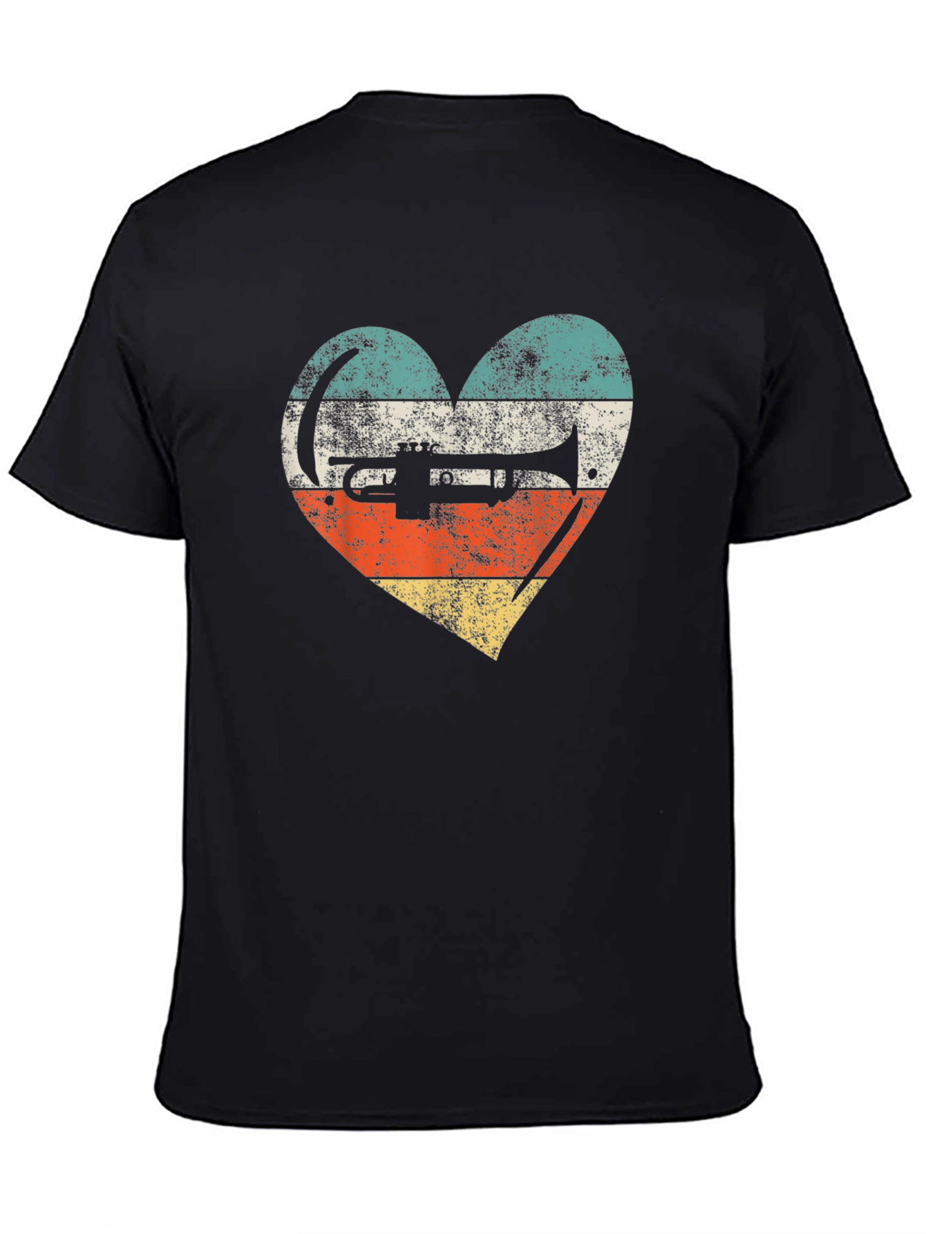 Black Retro Trumpet Heart T-Shirt - Vintage Style Musician Tee view 4