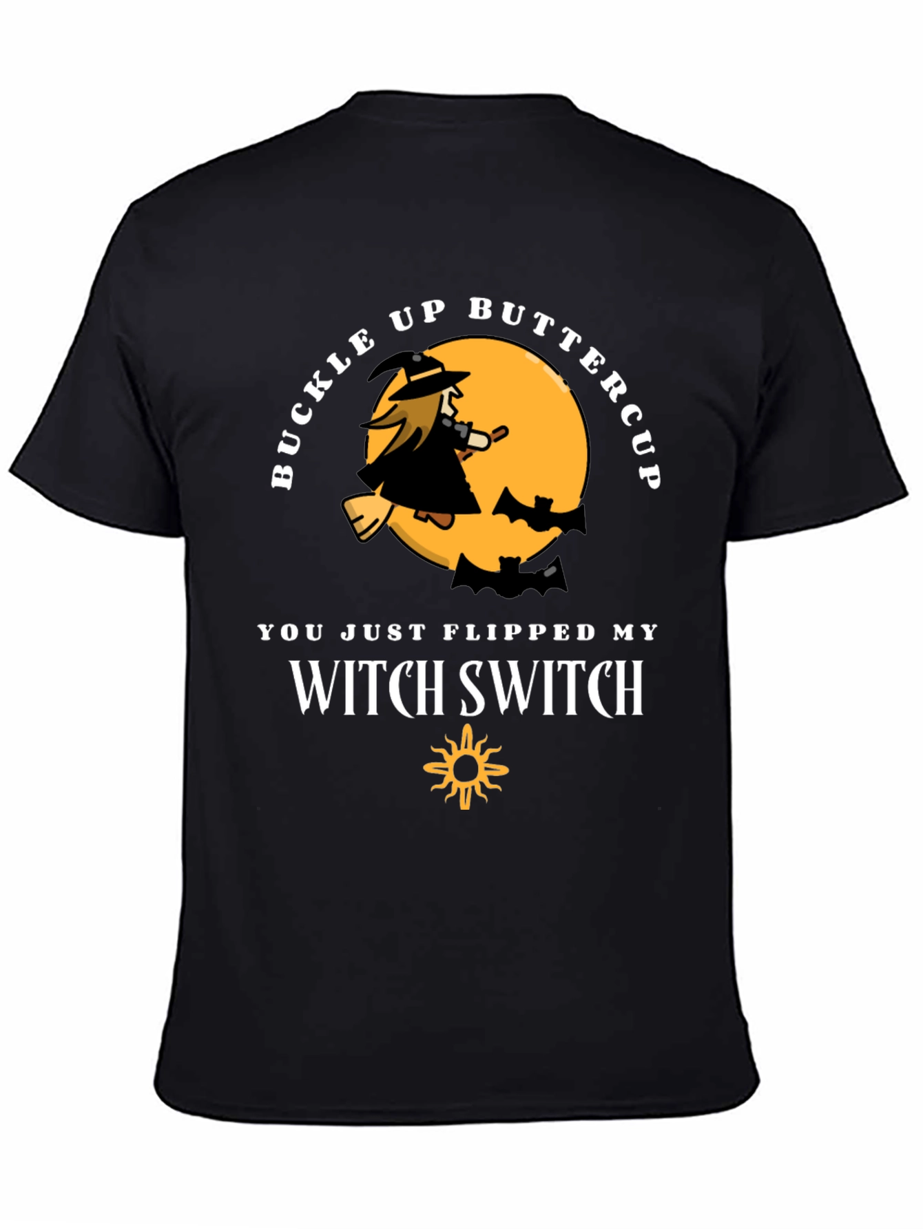 Black Buckle Up Buttercup Witch T-Shirt view 4