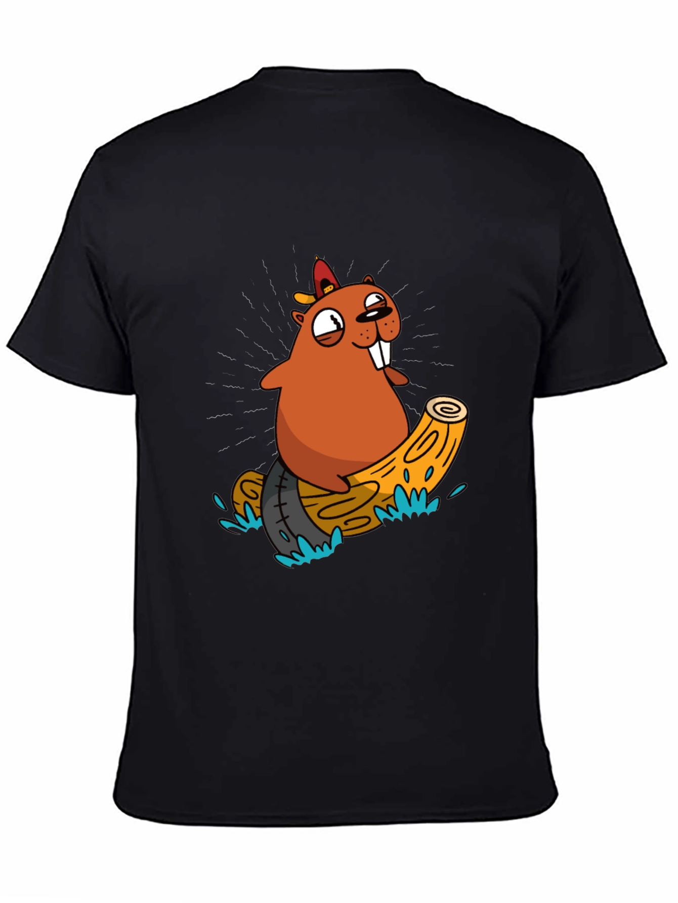 Black Cartoon Beaver T-Shirt view 4