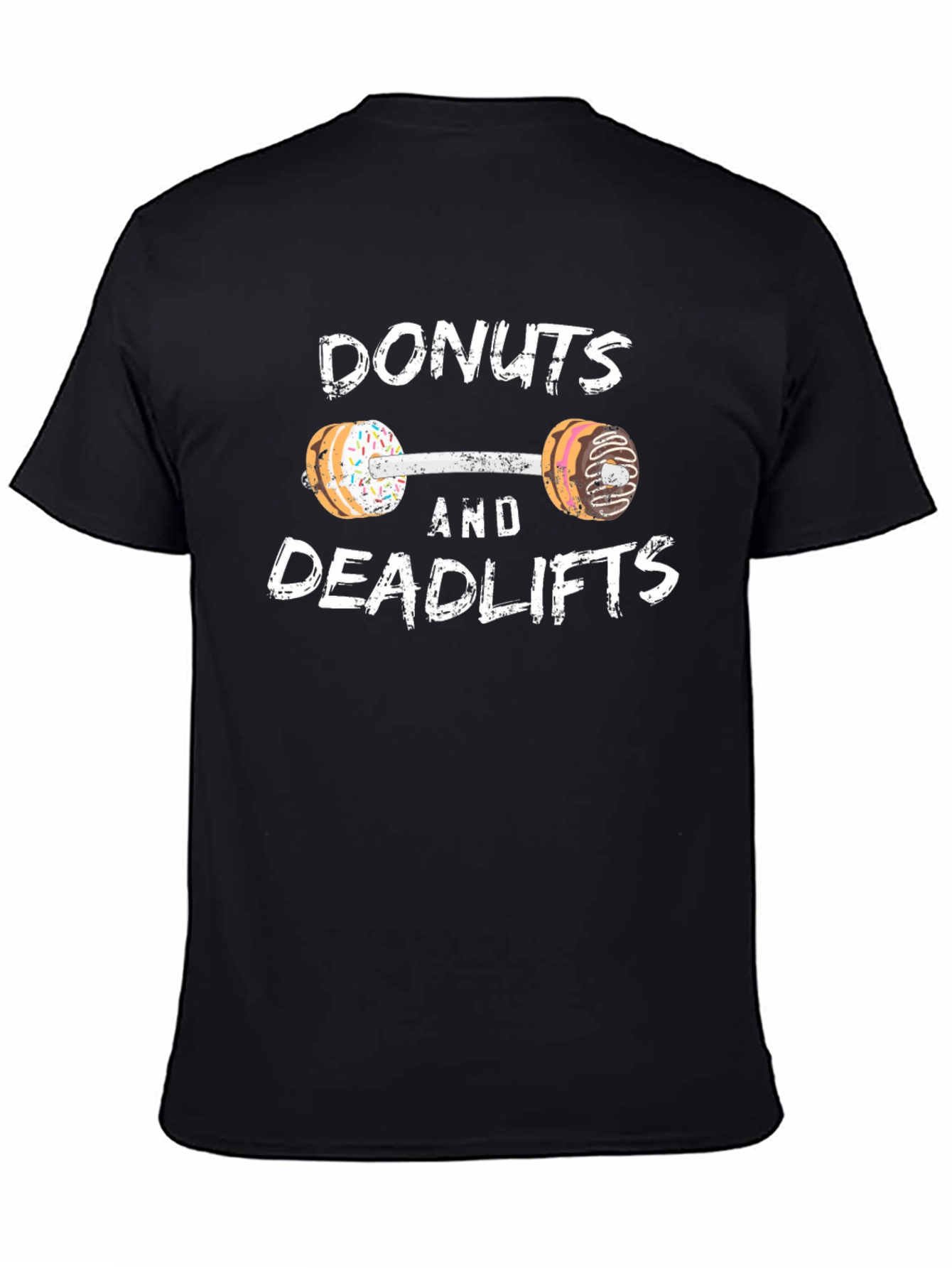 Black Donuts and Deadlifts Funny Workout Gym T-Shirt view 4