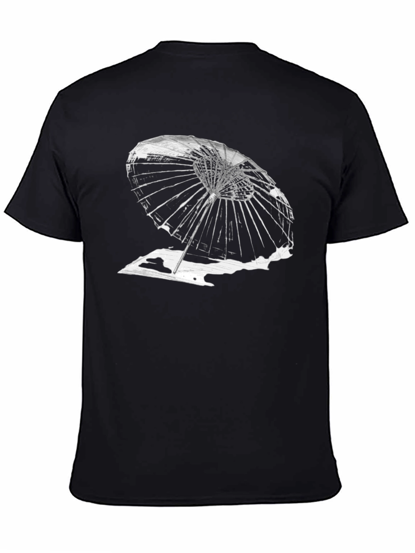Black Abstract Umbrella Graphic Tee - Black Cotton T-Shirt view 4