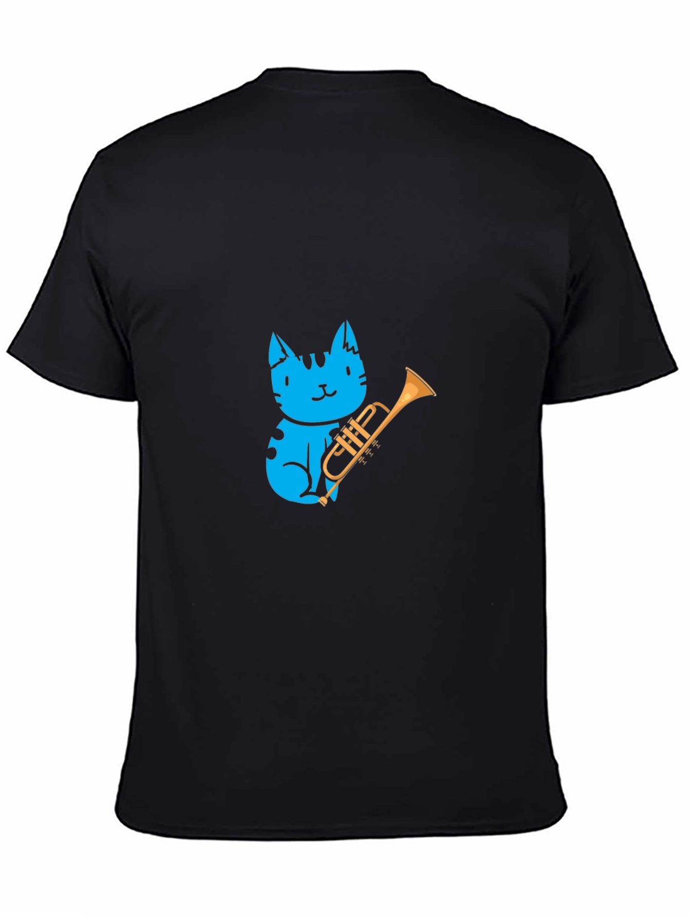 Black Blue Cat Trumpet Player Graphic Tee view 4