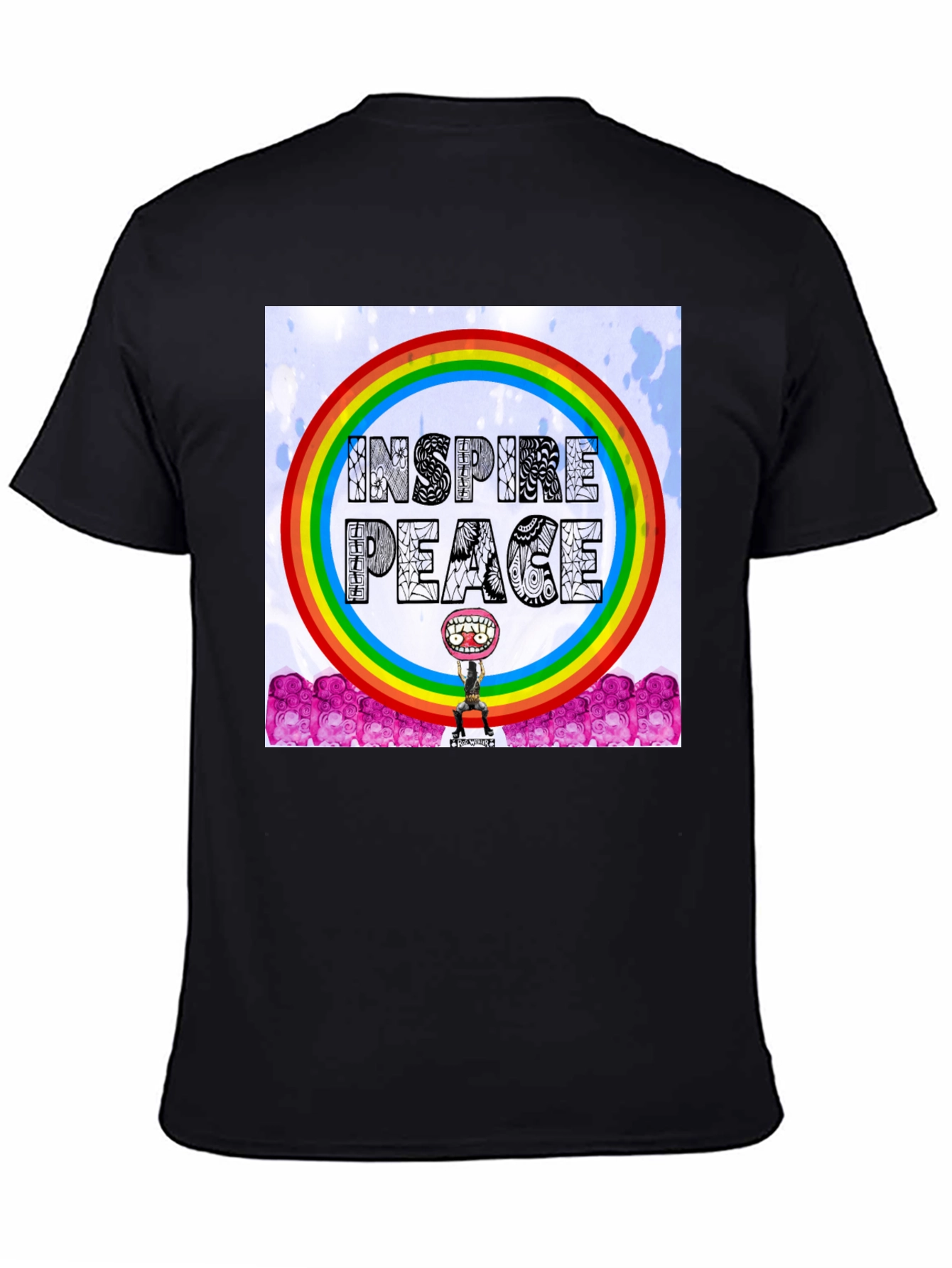Black Inspire Peace Graphic Tee - Rainbow Design view 4