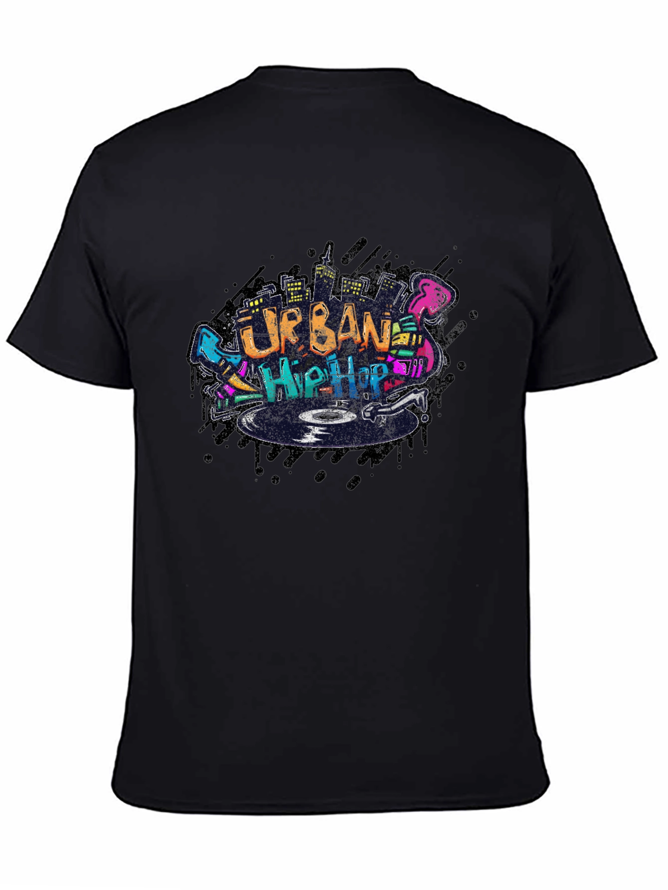 Black Urban Hip Hop Graphic Black T-Shirt view 4